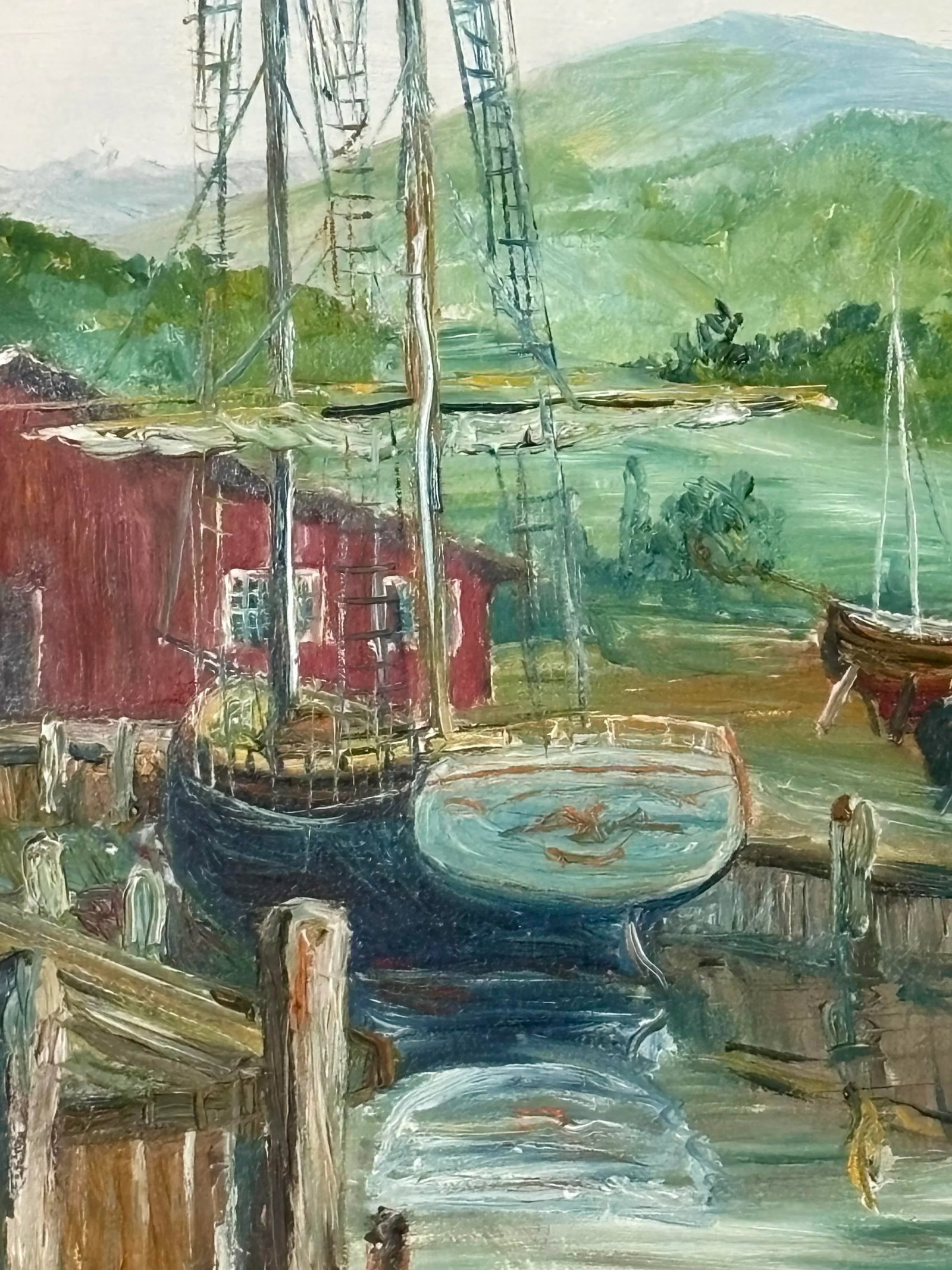 Vintage American Impressionist Oil Painting Coastal Harbor by Oliver Seelio - 3