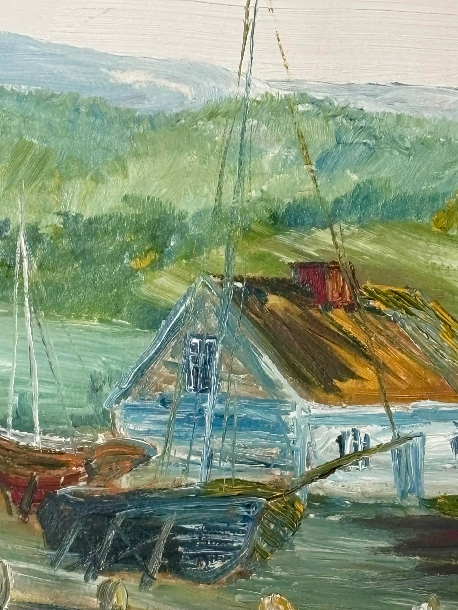 Vintage American Impressionist Oil Painting Coastal Harbor by Oliver Seelio - 4