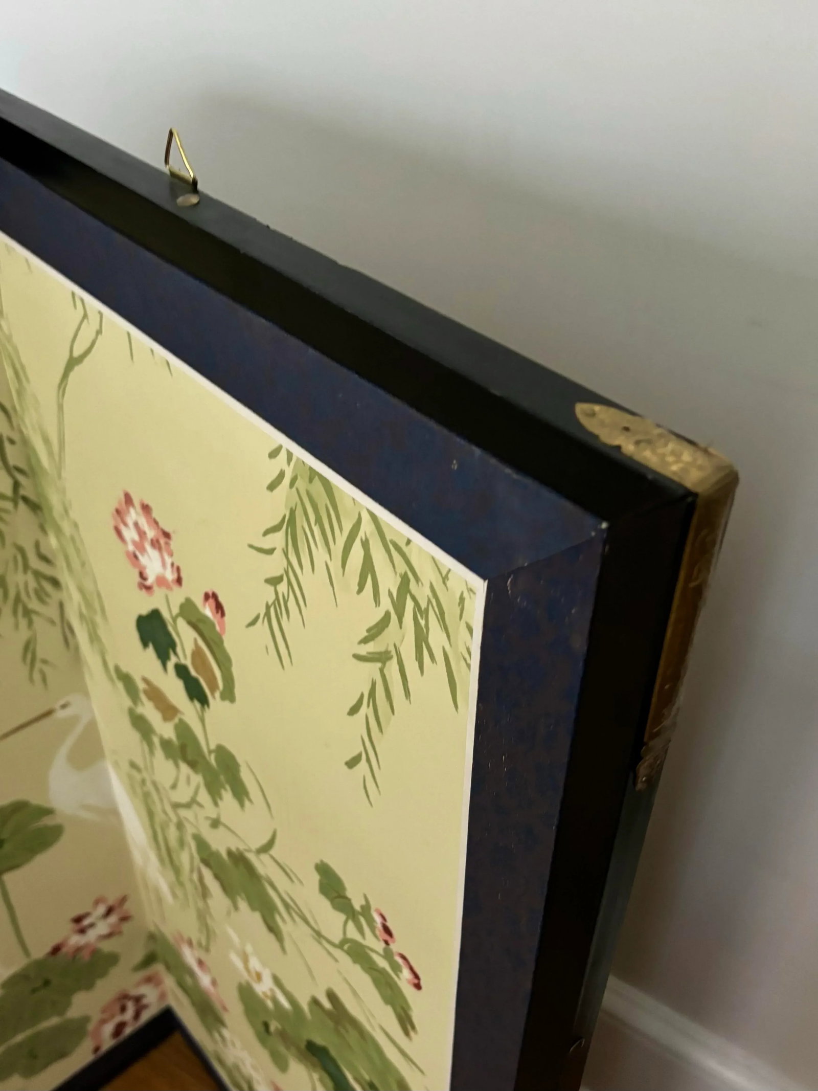 Antique Japanese Byobu Four-Panel "Lotus and Heron" Screen - 5