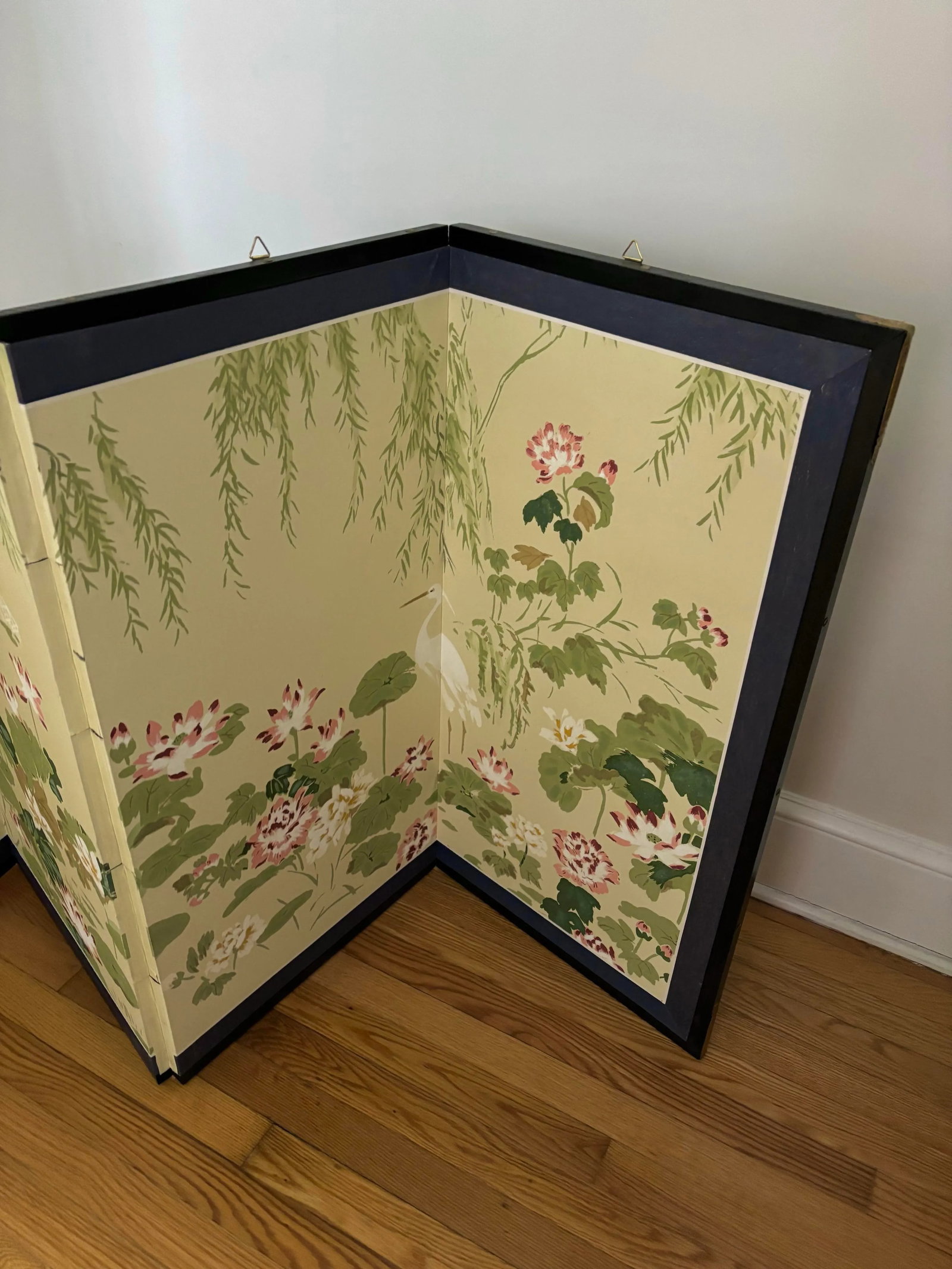 Antique Japanese Byobu Four-Panel "Lotus and Heron" Screen - 8