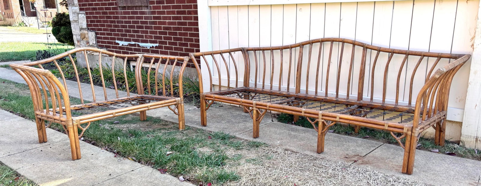 1960s Vintage Bamboo Sofa and Loveseat Frames With Cushions - 11