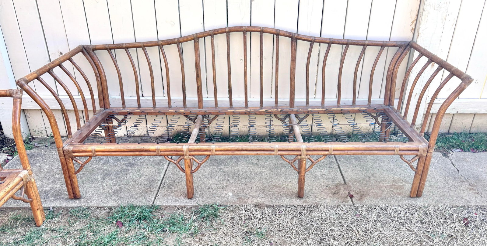 1960s Vintage Bamboo Sofa and Loveseat Frames With Cushions - 3