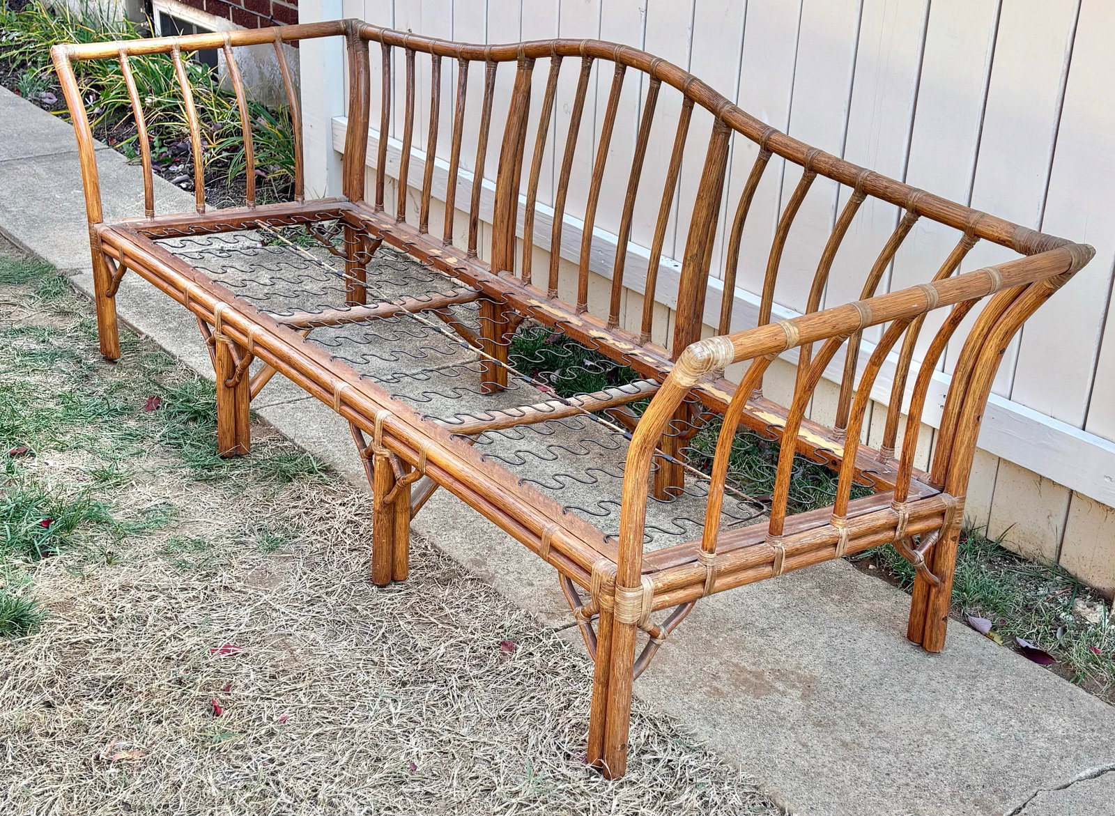 1960s Vintage Bamboo Sofa and Loveseat Frames With Cushions - 5