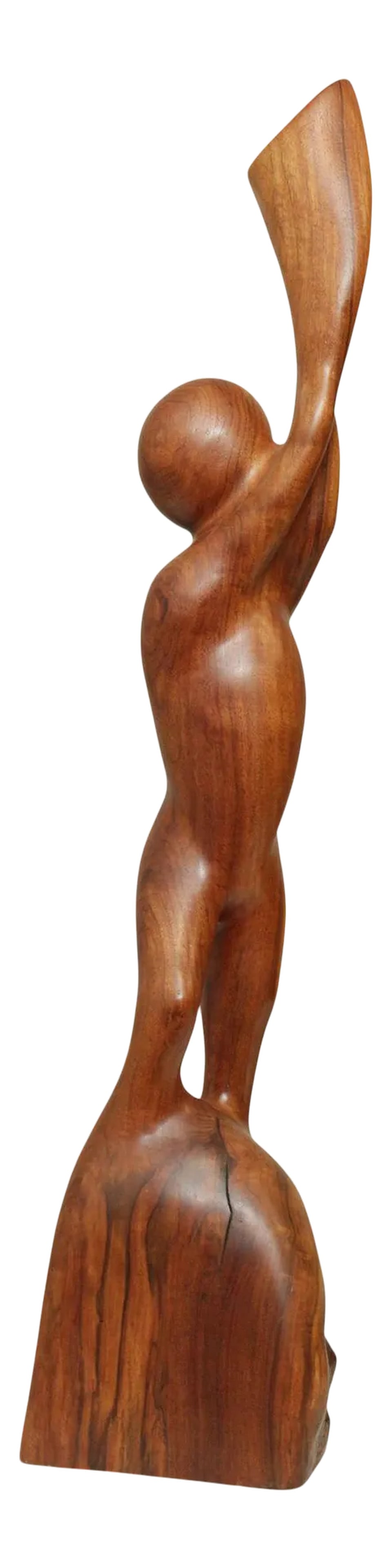 Modern Abstract Figural Carved Walnut Sculpture: High Quality Hand Carved, Initialed (DTP 93) Walnut Statue Unknown Artist Condition: Alterations: Original Condition Unaltered Imperfections: Some Imperfections Condition Notes: Clean Vintage Conditio