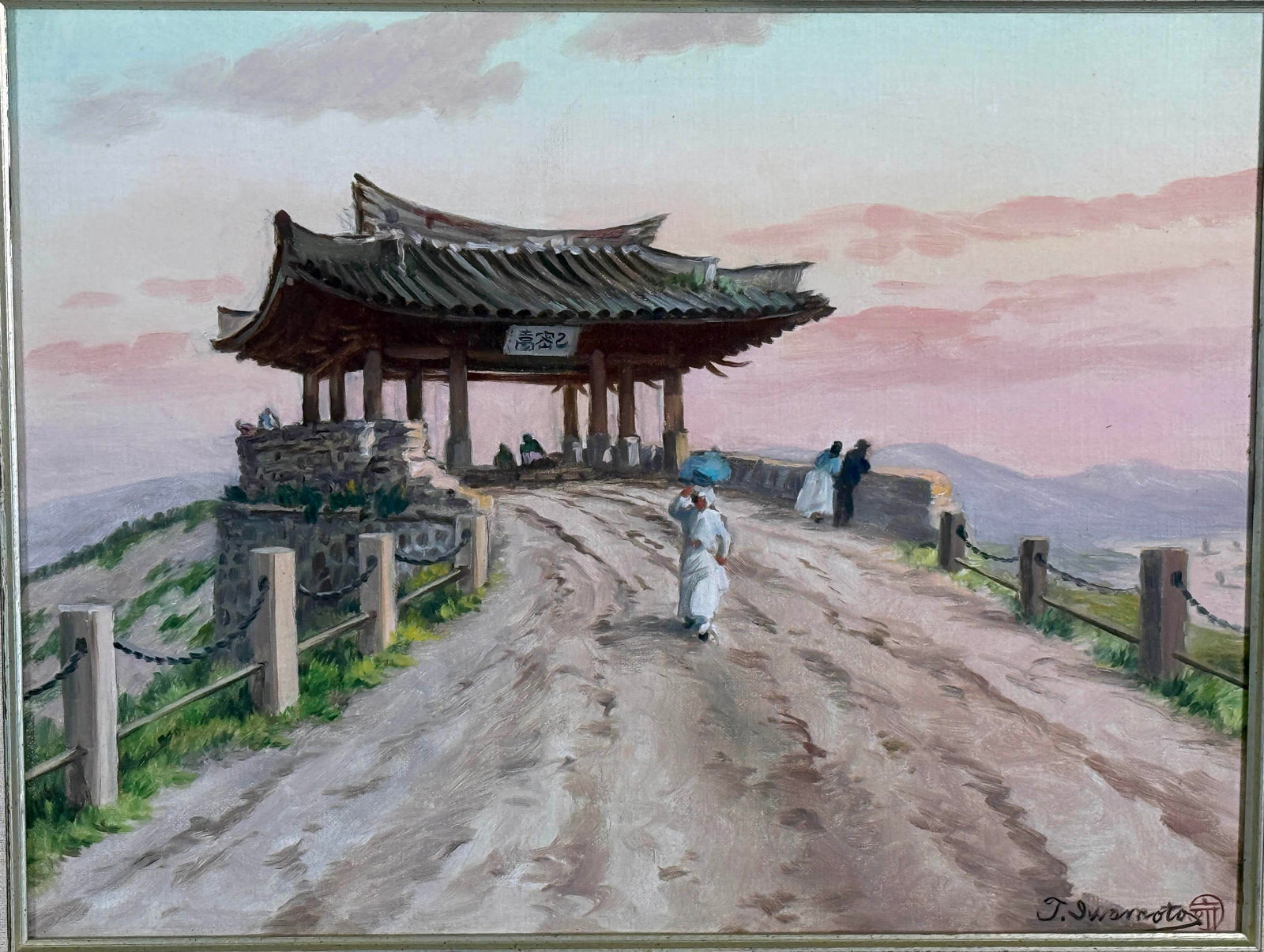20th Century Oil on Canvas Japanese Temple / Shrine Painting by T. Iwamoto - 2
