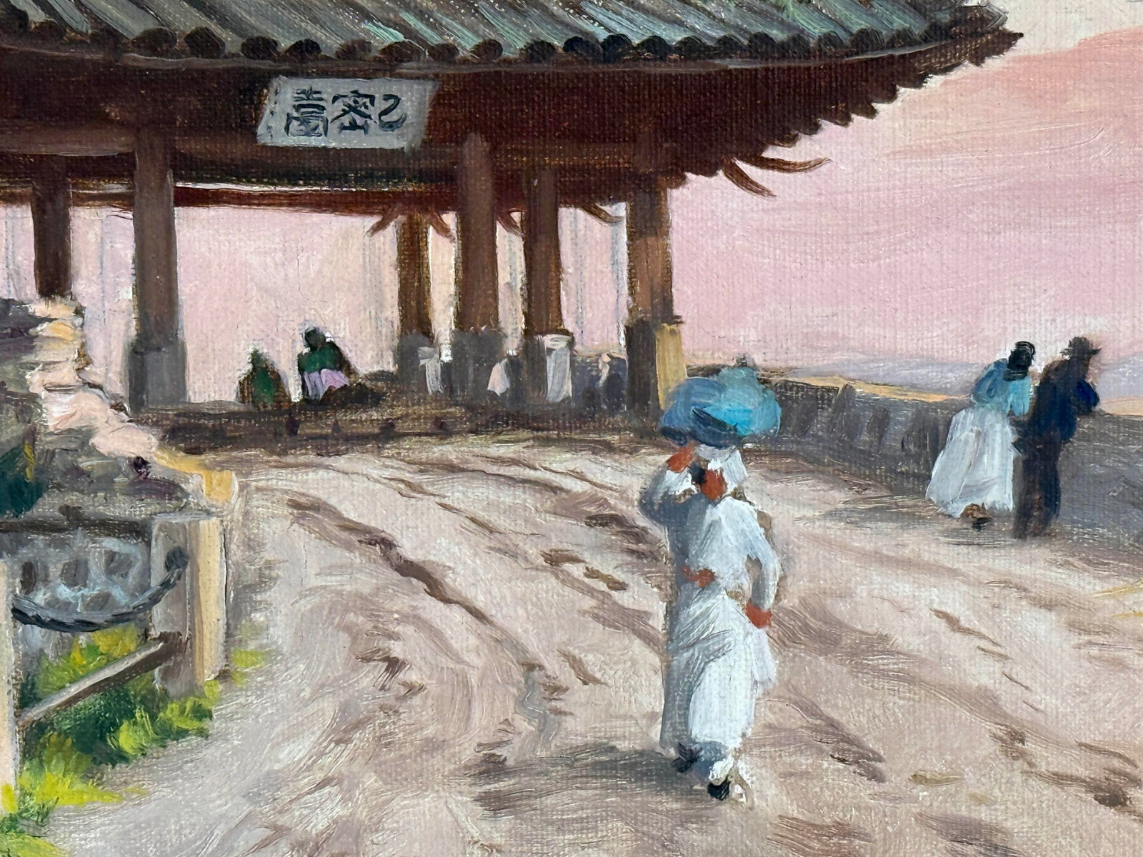 20th Century Oil on Canvas Japanese Temple / Shrine Painting by T. Iwamoto - 4