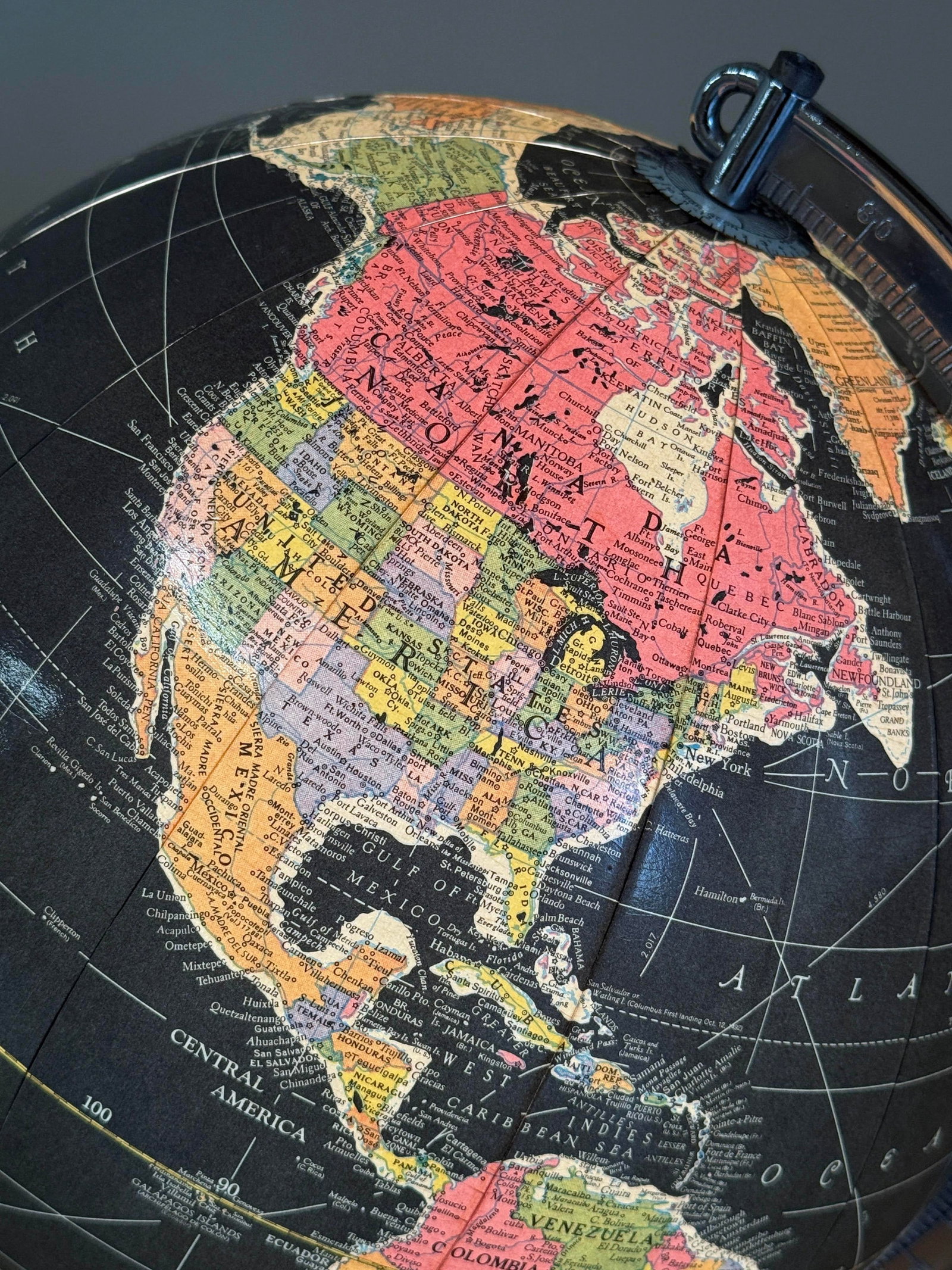 Vintage 1950's Replogle Black Starlight Illuminated World Glass Globe - 12