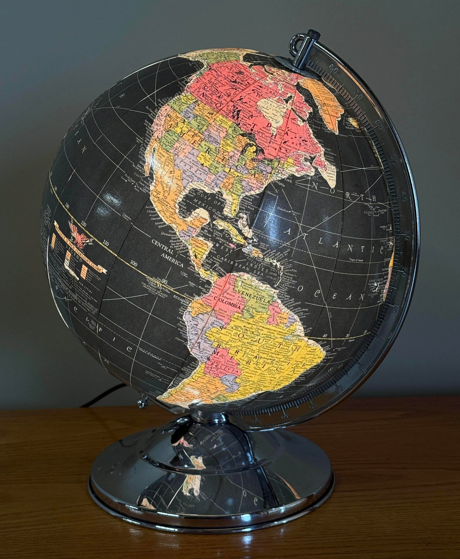Vintage 1950's Replogle Black Starlight Illuminated World Glass Globe - 2