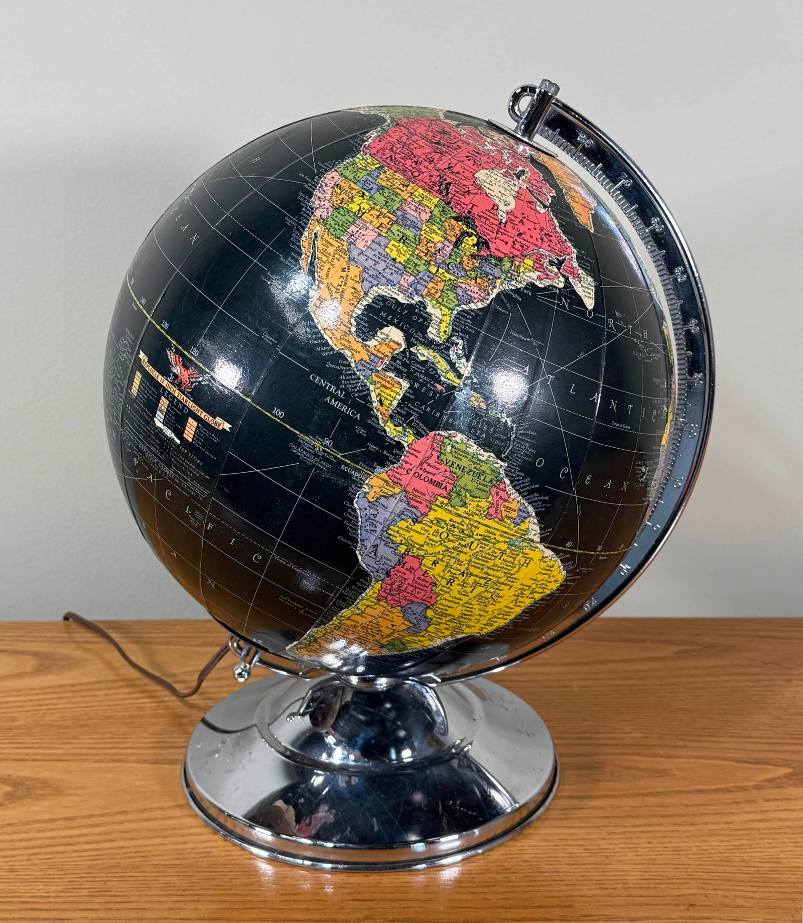 Vintage 1950's Replogle Black Starlight Illuminated World Glass Globe - 3