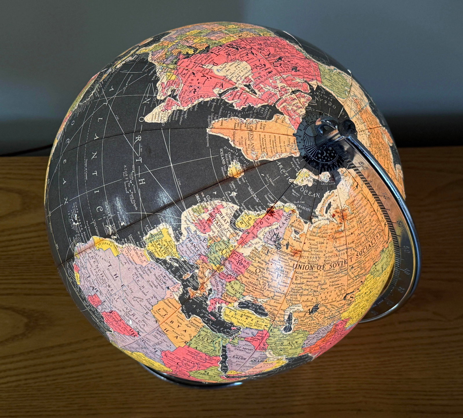 Vintage 1950's Replogle Black Starlight Illuminated World Glass Globe - 5