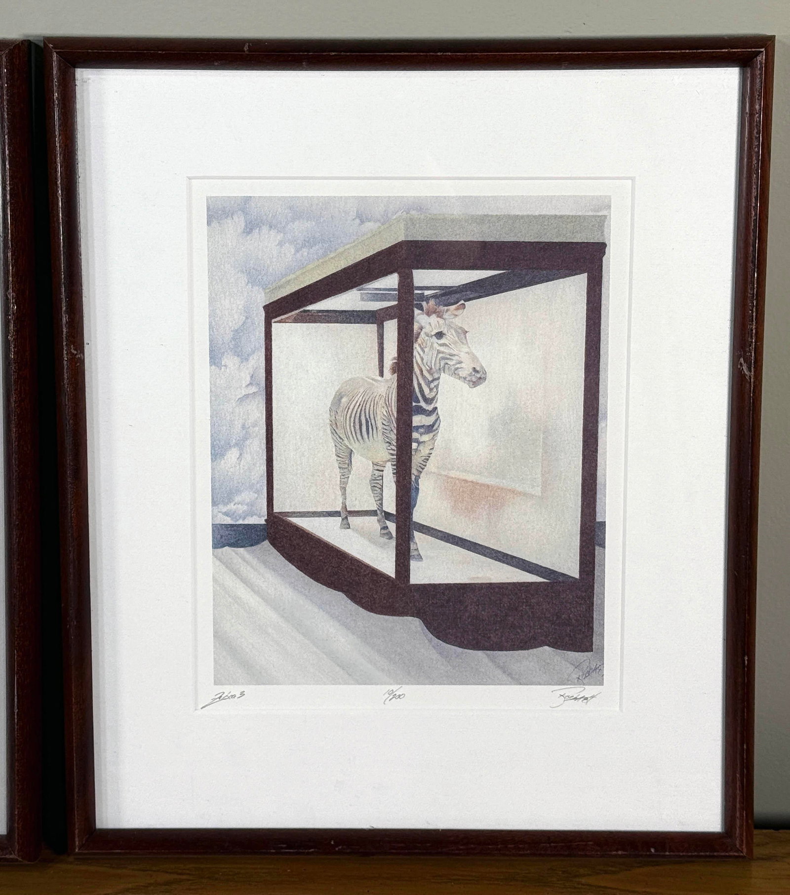 Framed Limited Edition Surrealist Zebra Prints Signed "Rocha '84" - Edition 10/200 - Set of 3 - 4