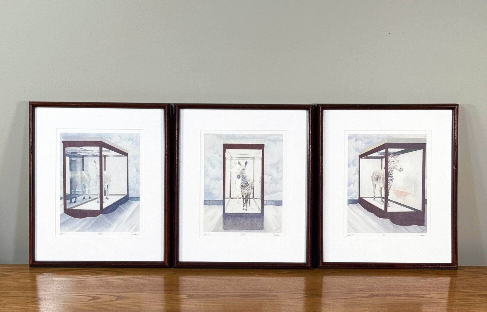 Framed Limited Edition Surrealist Zebra Prints Signed "Rocha '84" - Edition 10/200 - Set of 3 - 5