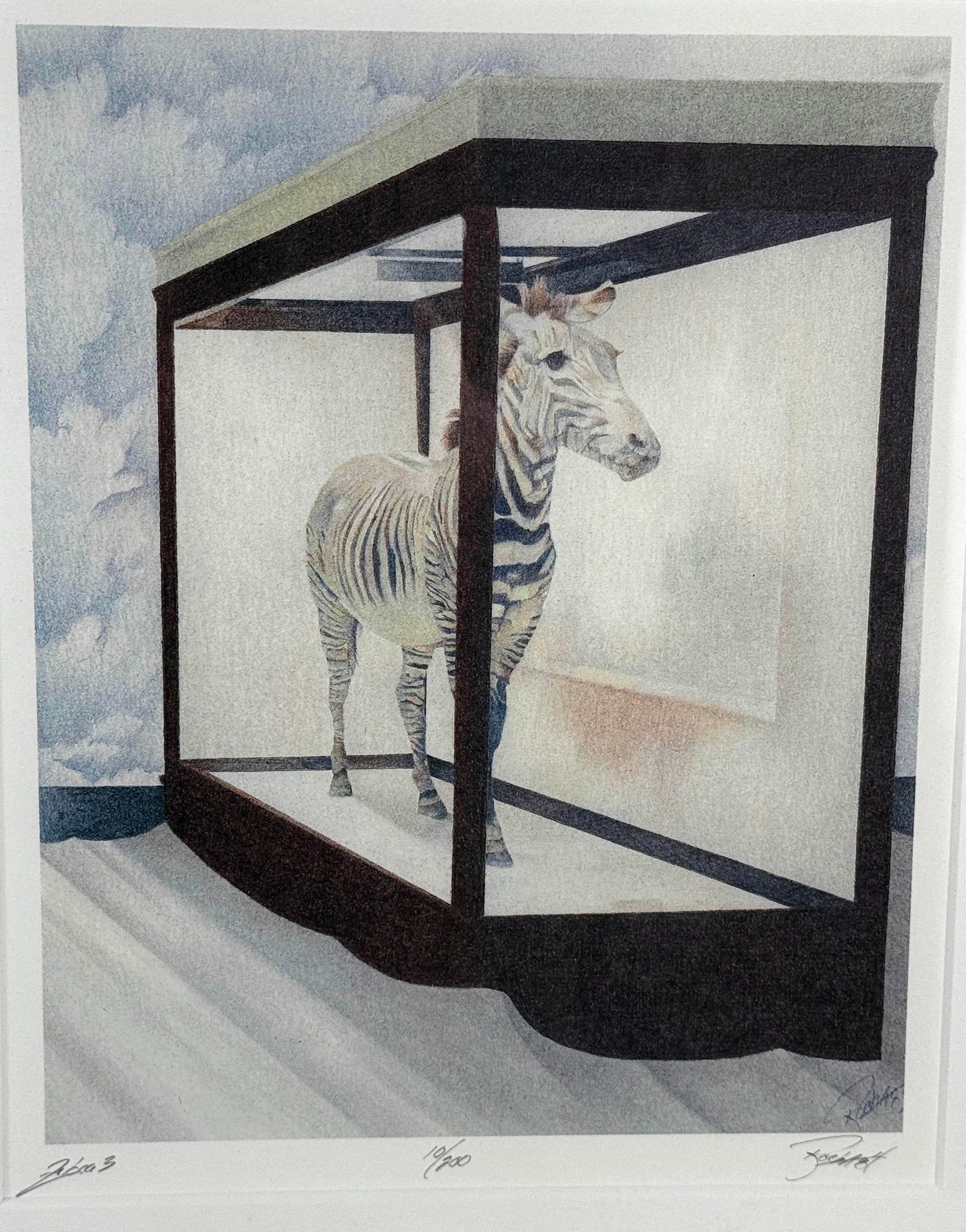 Framed Limited Edition Surrealist Zebra Prints Signed "Rocha '84" - Edition 10/200 - Set of 3 - 8
