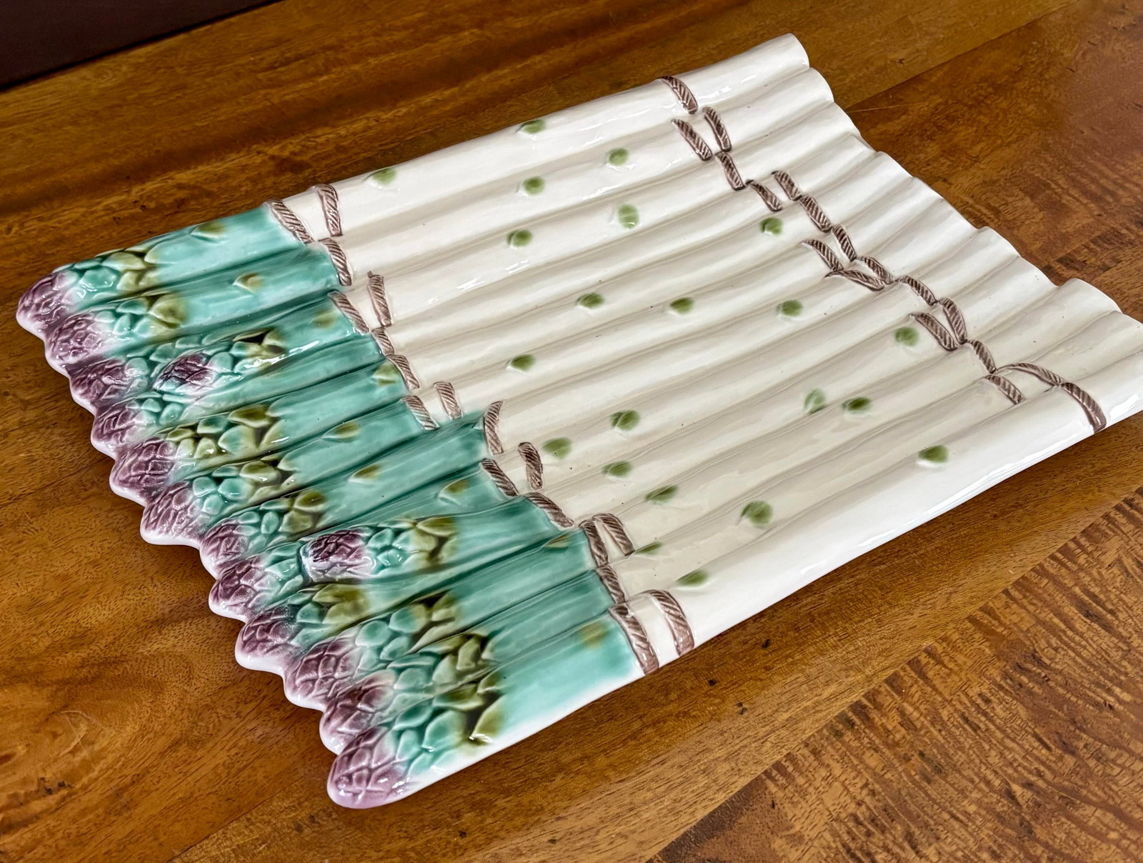 Italian Majolica Faience Hand Painted Teal Asparagus Platter - 2