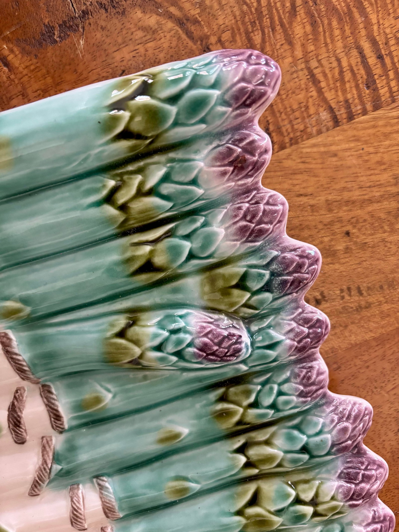 Italian Majolica Faience Hand Painted Teal Asparagus Platter - 4