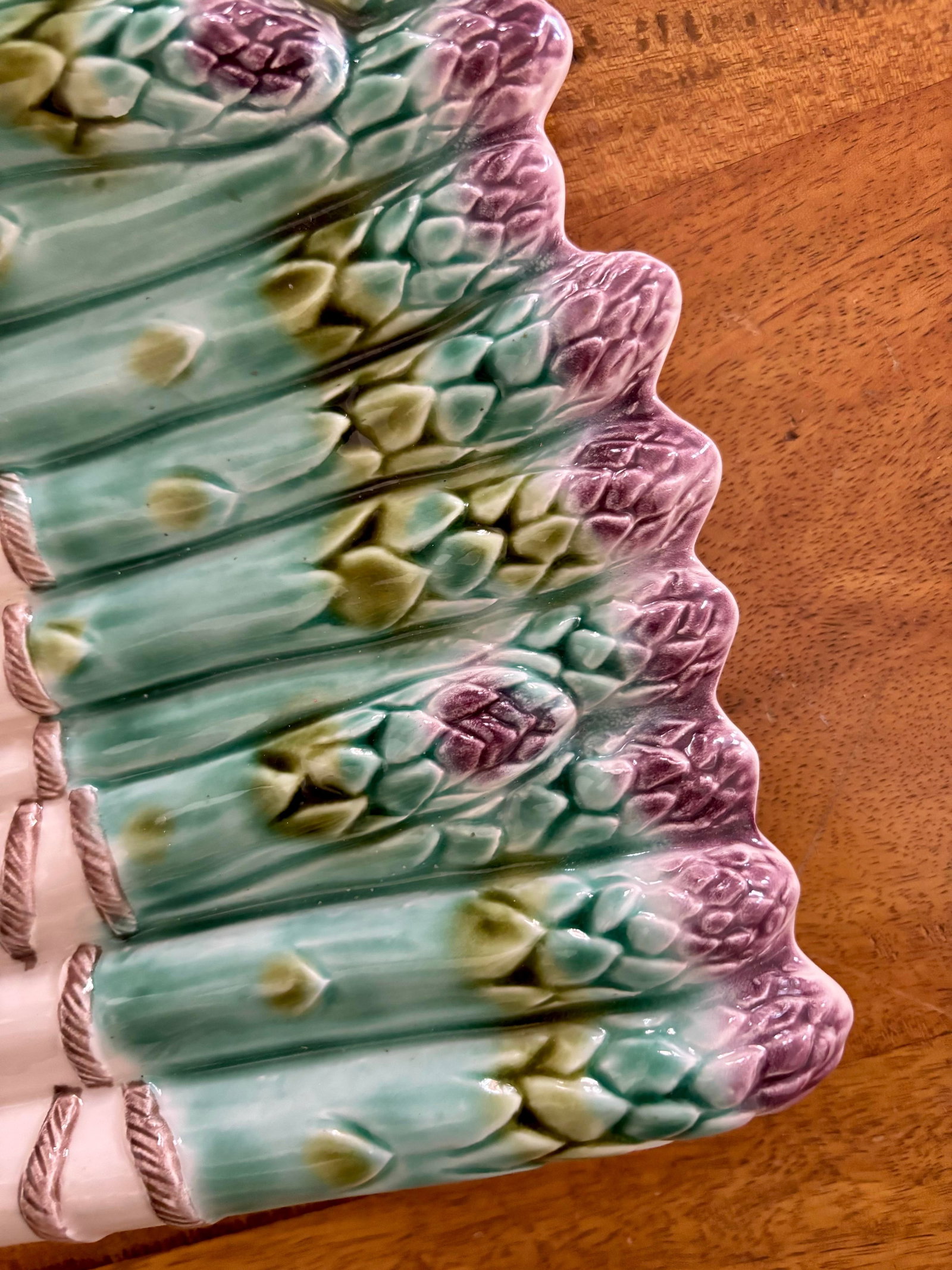 Italian Majolica Faience Hand Painted Teal Asparagus Platter - 5