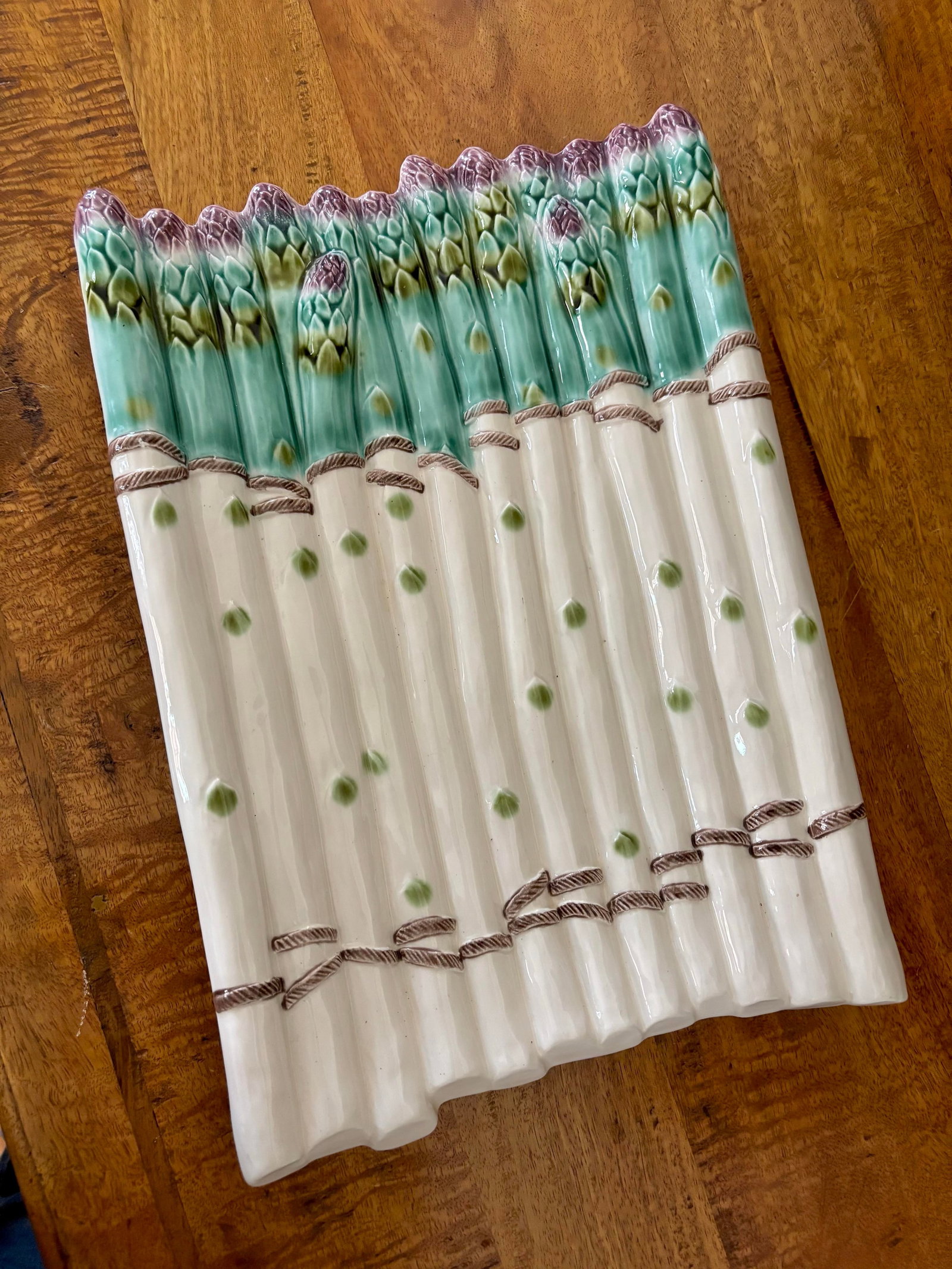Italian Majolica Faience Hand Painted Teal Asparagus Platter - 8