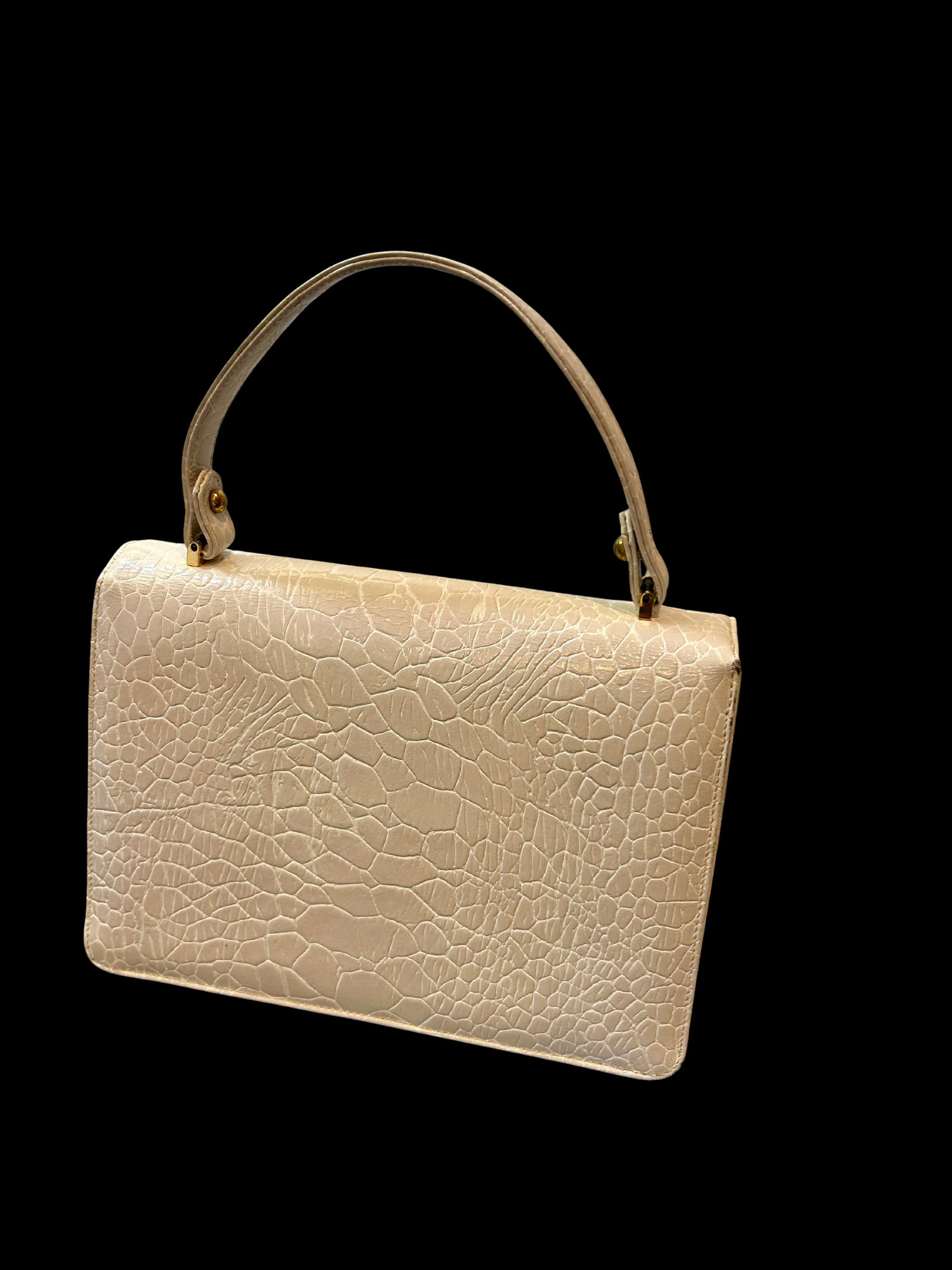 Magda Makkay Vintage White/Ivory Croc-Embossed Leather Handbag – Gold-Tone Clasp, Original - 5