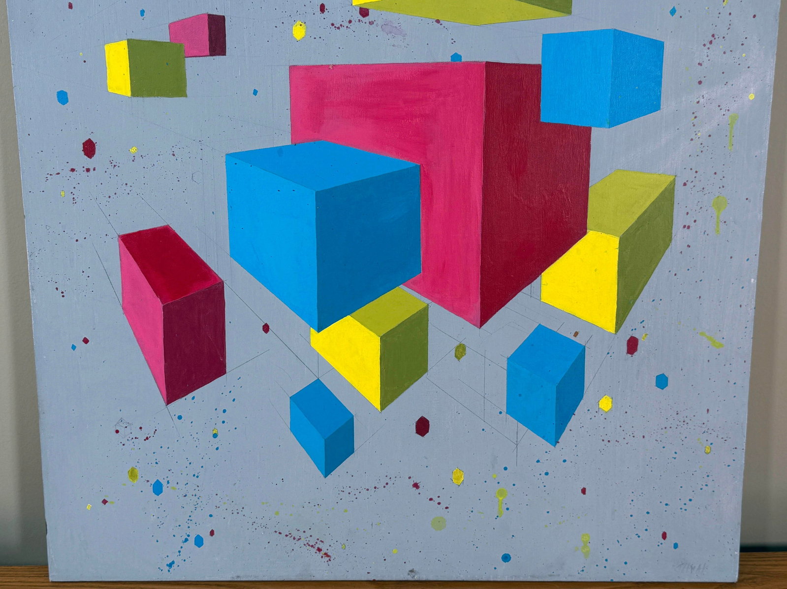 Large Mid Century Modern Geometric Op Art Painting - 5
