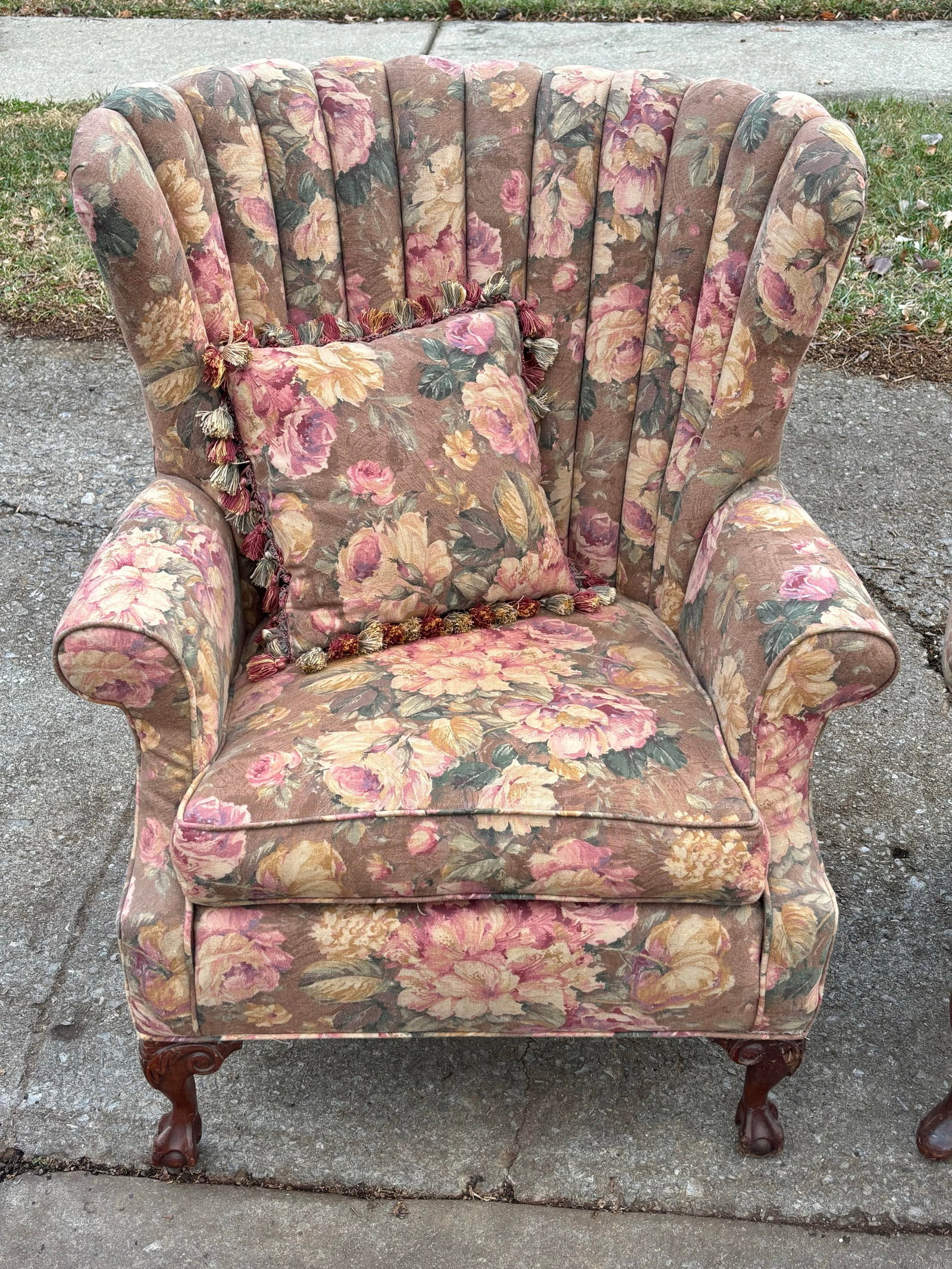 Mid 20th Century French Style Channel Back Upholstered Wing Chairs - A Pair - 2