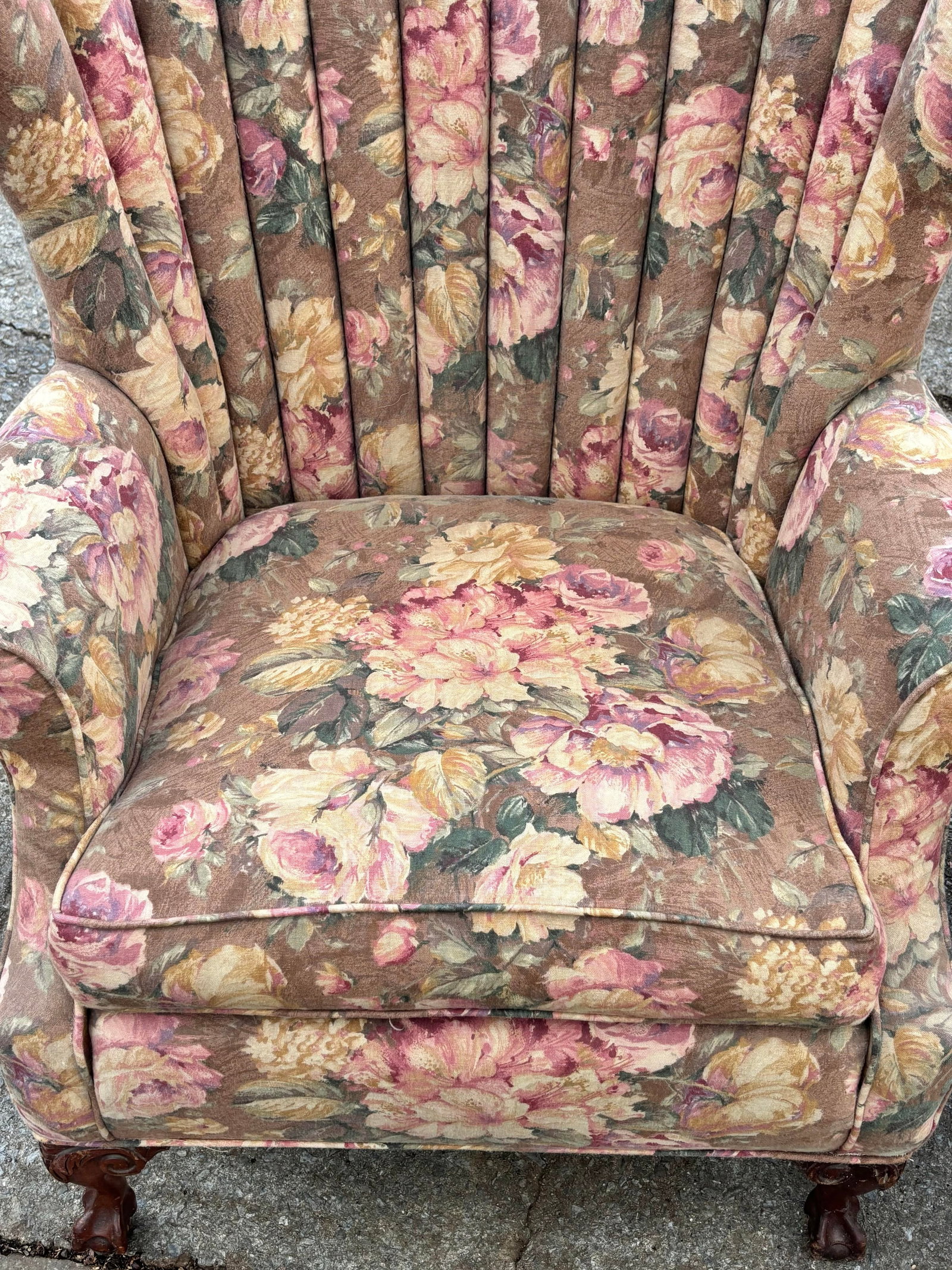 Mid 20th Century French Style Channel Back Upholstered Wing Chairs - A Pair - 3