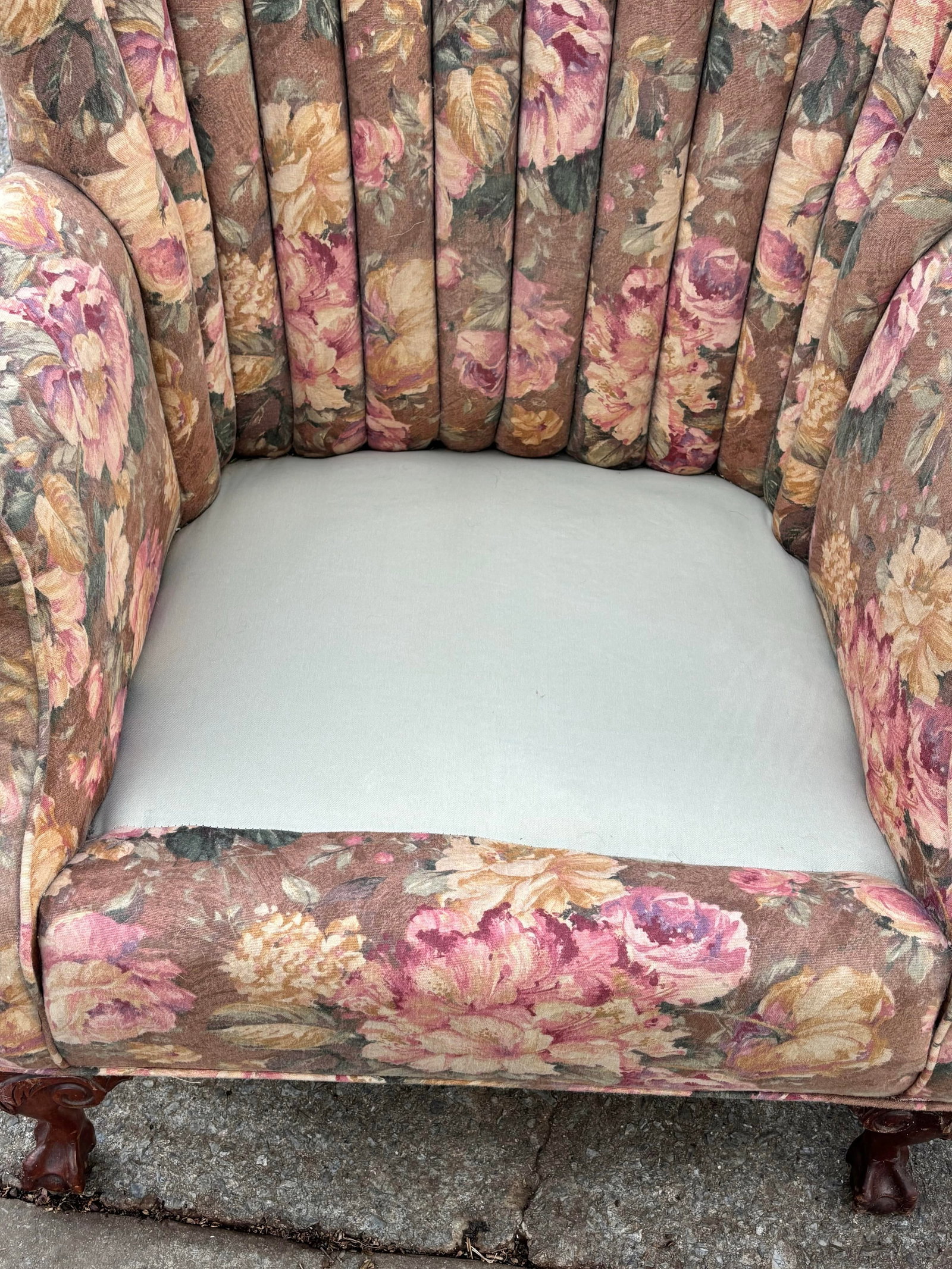 Mid 20th Century French Style Channel Back Upholstered Wing Chairs - A Pair - 4