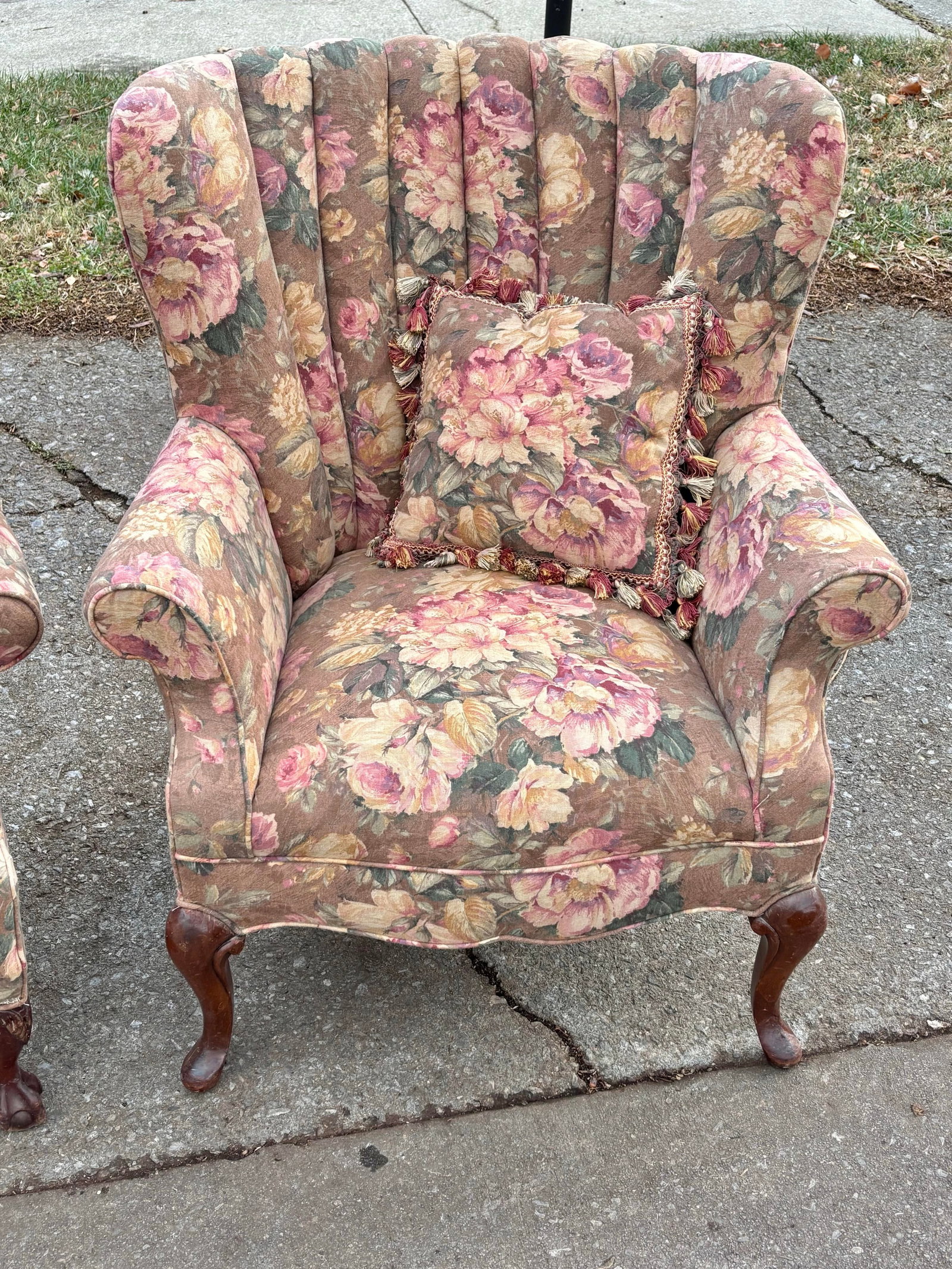 Mid 20th Century French Style Channel Back Upholstered Wing Chairs - A Pair - 5