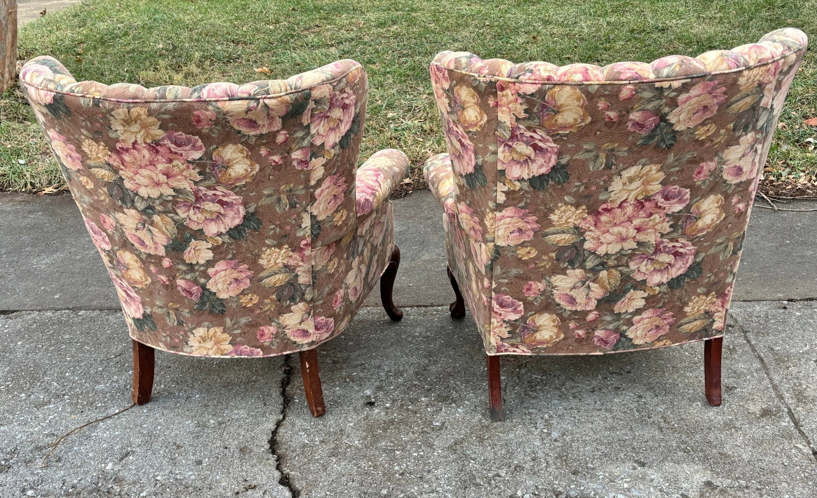 Mid 20th Century French Style Channel Back Upholstered Wing Chairs - A Pair - 8