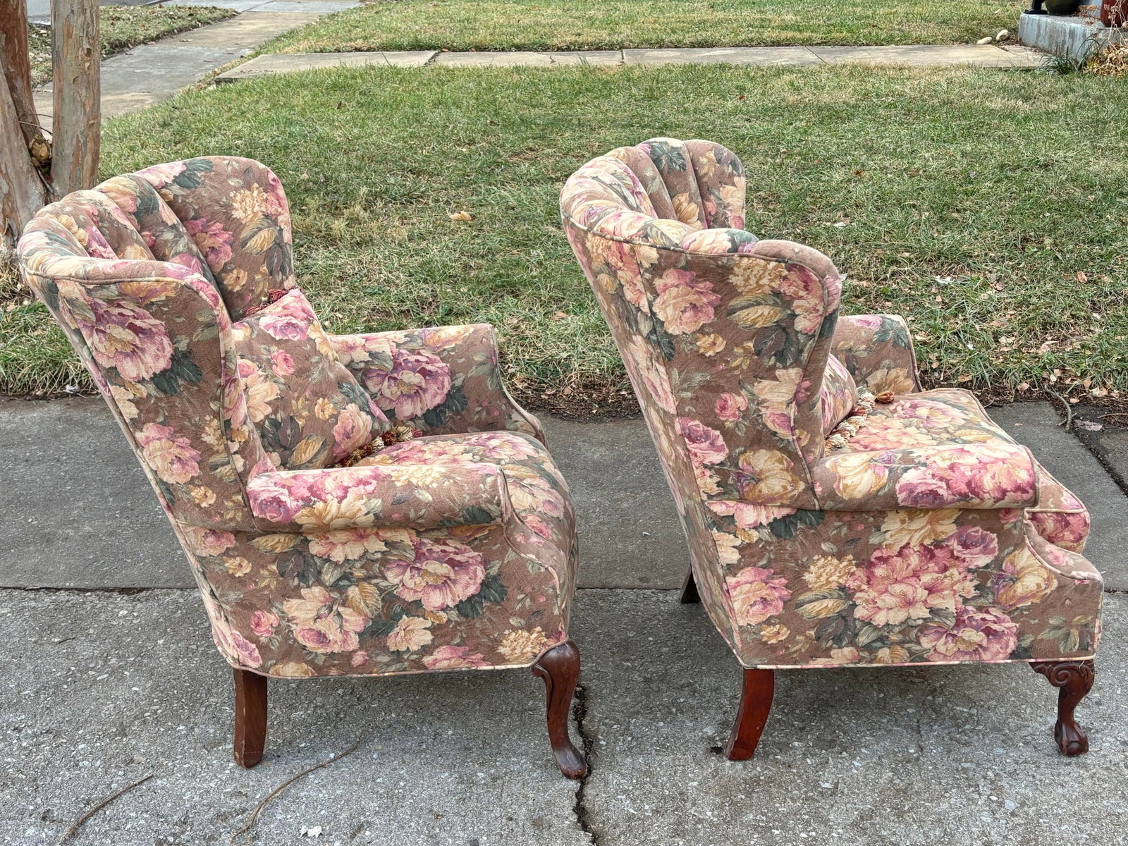 Mid 20th Century French Style Channel Back Upholstered Wing Chairs - A Pair - 9