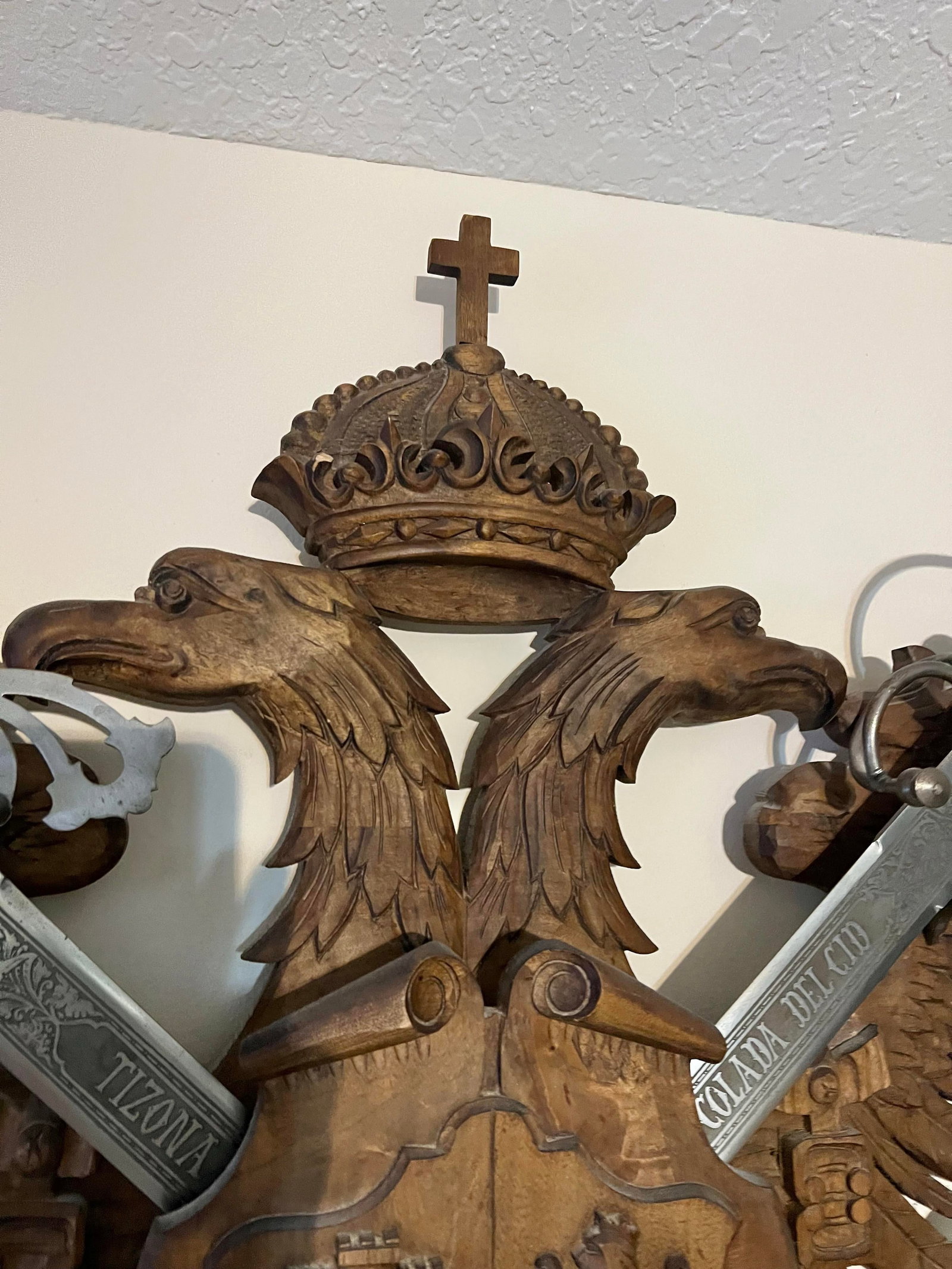 Vintage Carved Wood Coat of Arms of the Holy Roman Empire With Swords - 2
