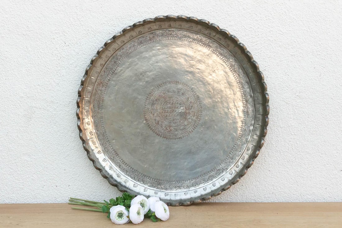 Monumental 26" Dm Antique Tinned Copper Tray - 2