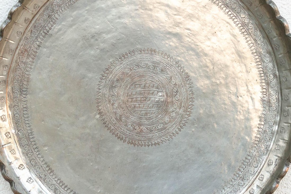 Monumental 26" Dm Antique Tinned Copper Tray - 3