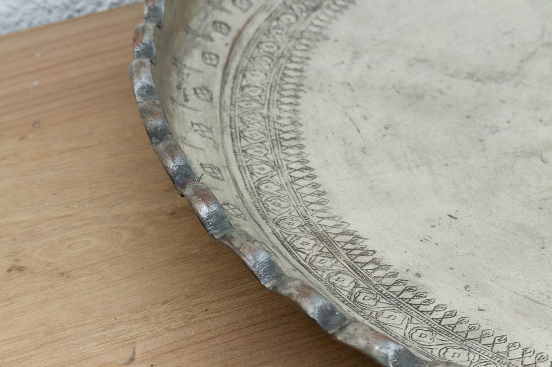 Monumental 26" Dm Antique Tinned Copper Tray - 5