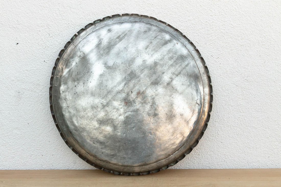 Monumental 26" Dm Antique Tinned Copper Tray - 6