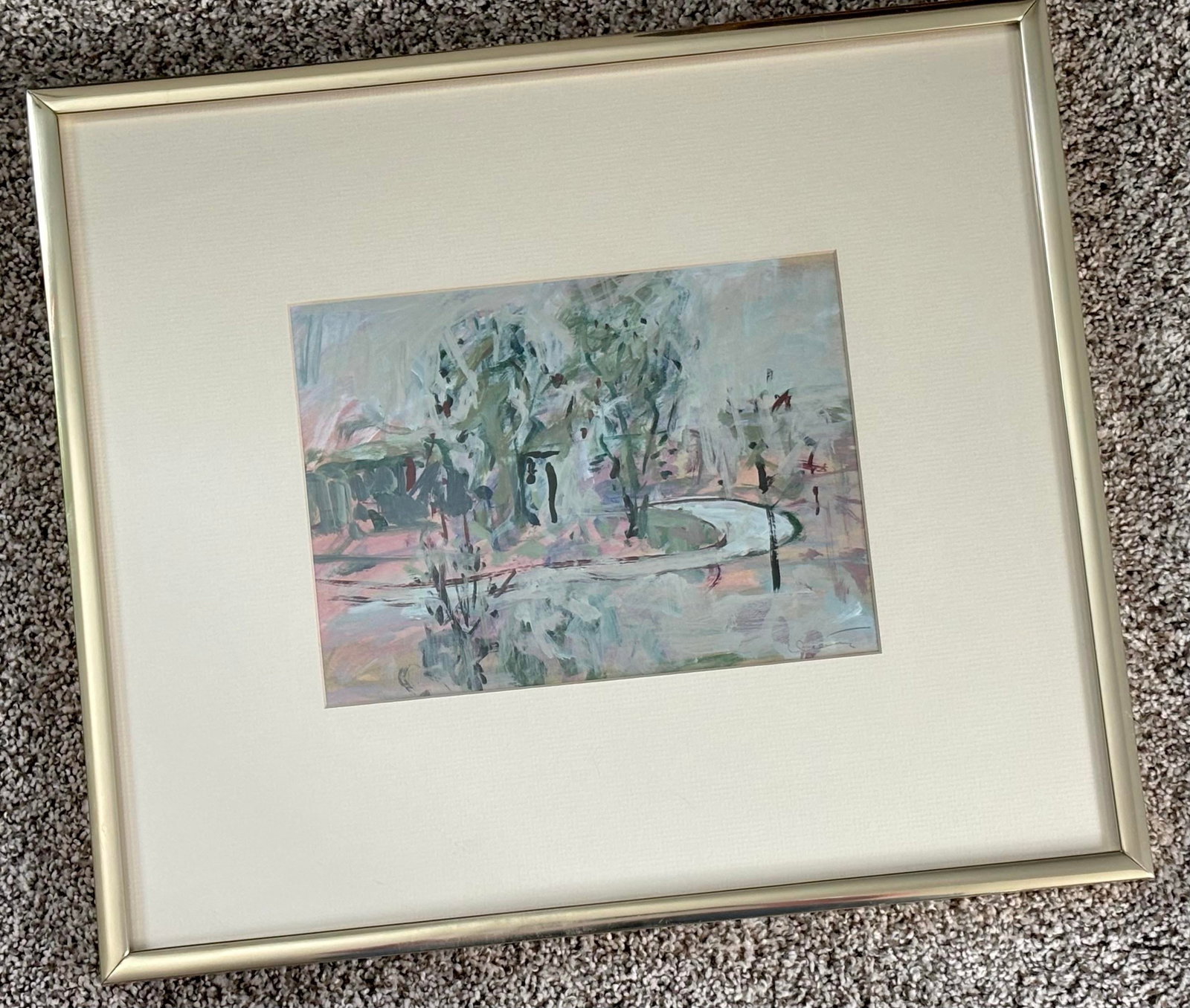 Original Abstract Expressionist Gouache Park Landscape Scene Painting - 2