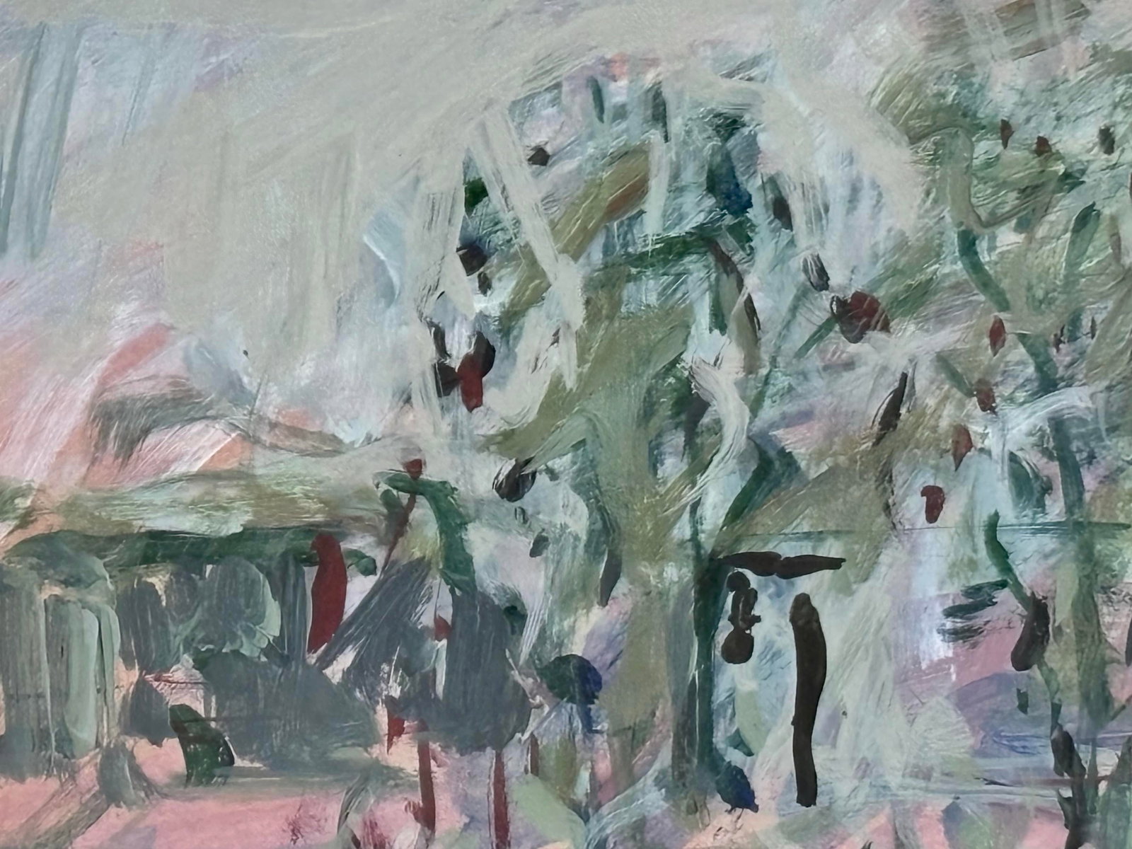 Original Abstract Expressionist Gouache Park Landscape Scene Painting - 4
