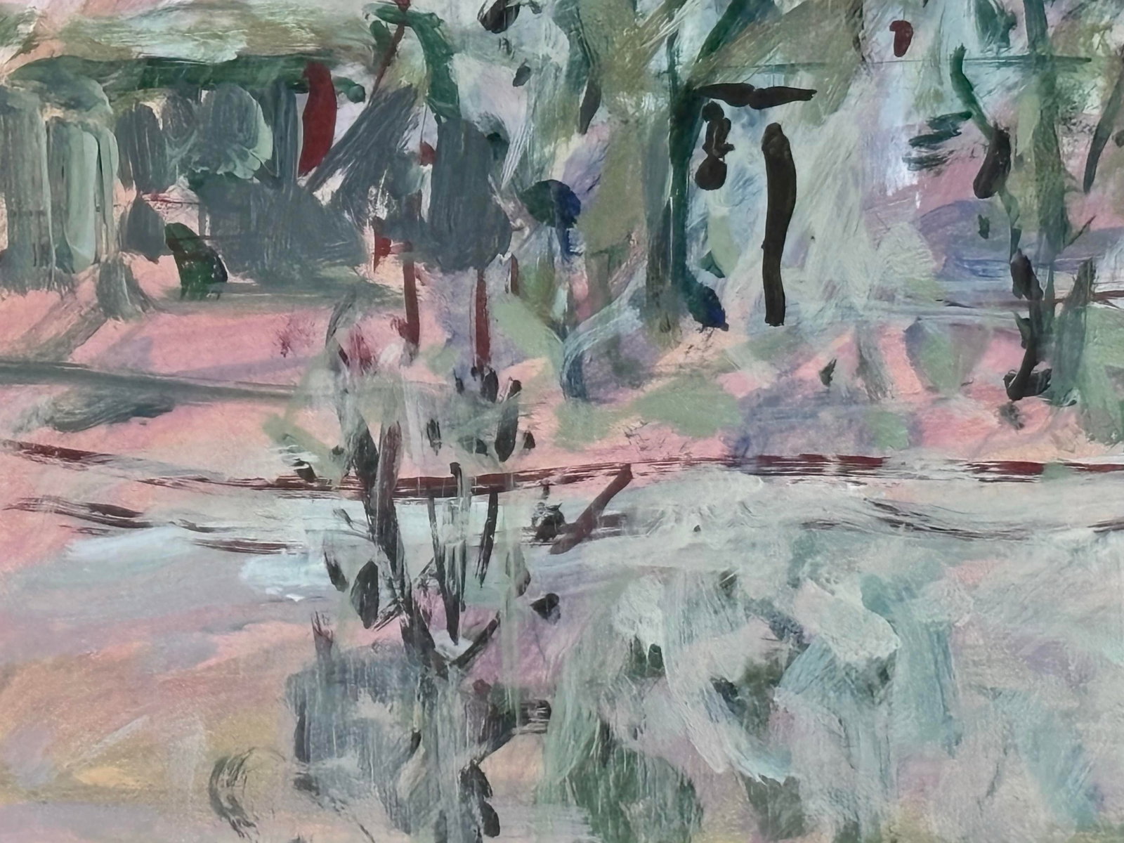 Original Abstract Expressionist Gouache Park Landscape Scene Painting - 5