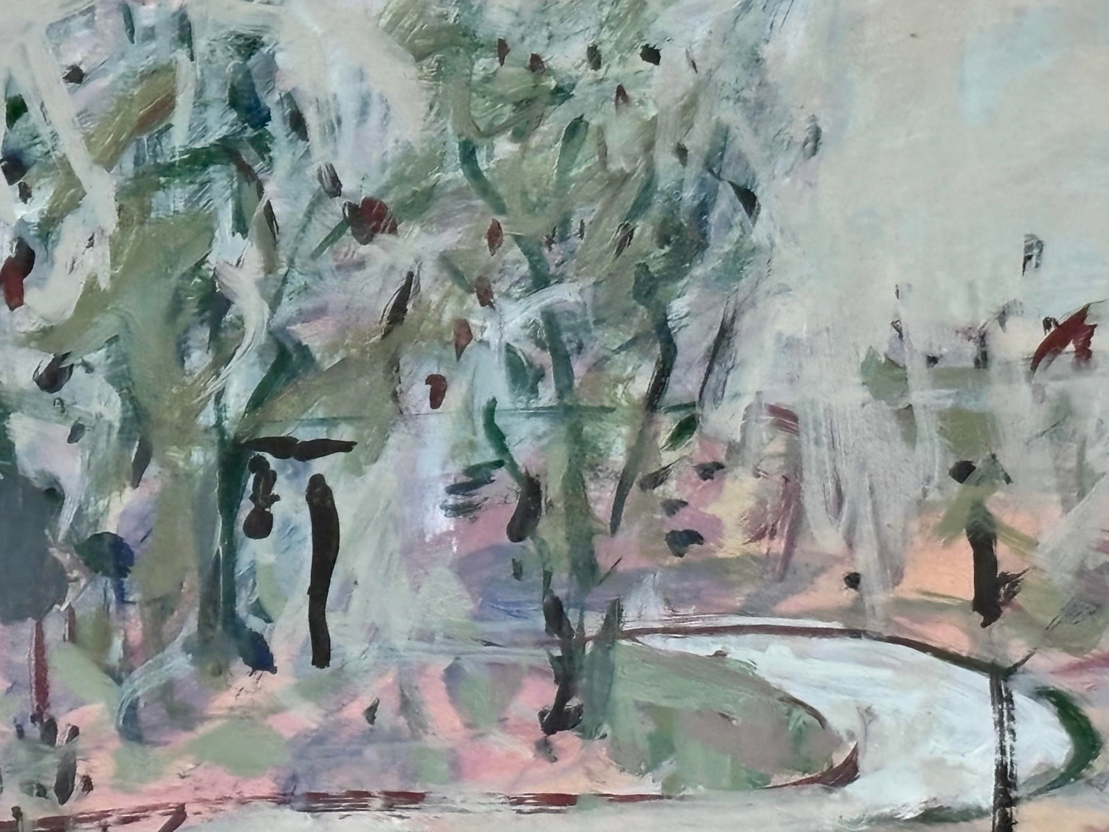 Original Abstract Expressionist Gouache Park Landscape Scene Painting - 6