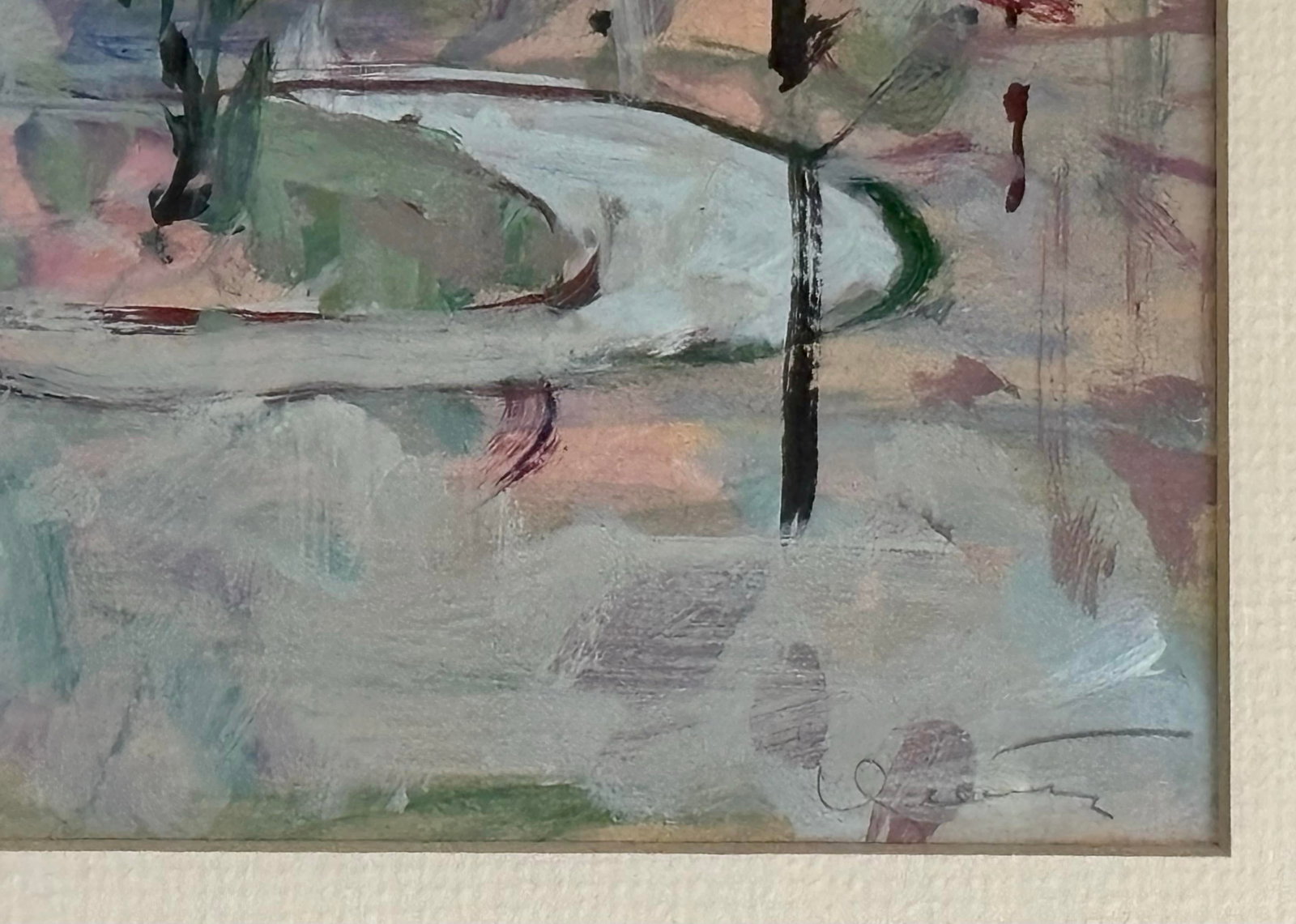 Original Abstract Expressionist Gouache Park Landscape Scene Painting - 7