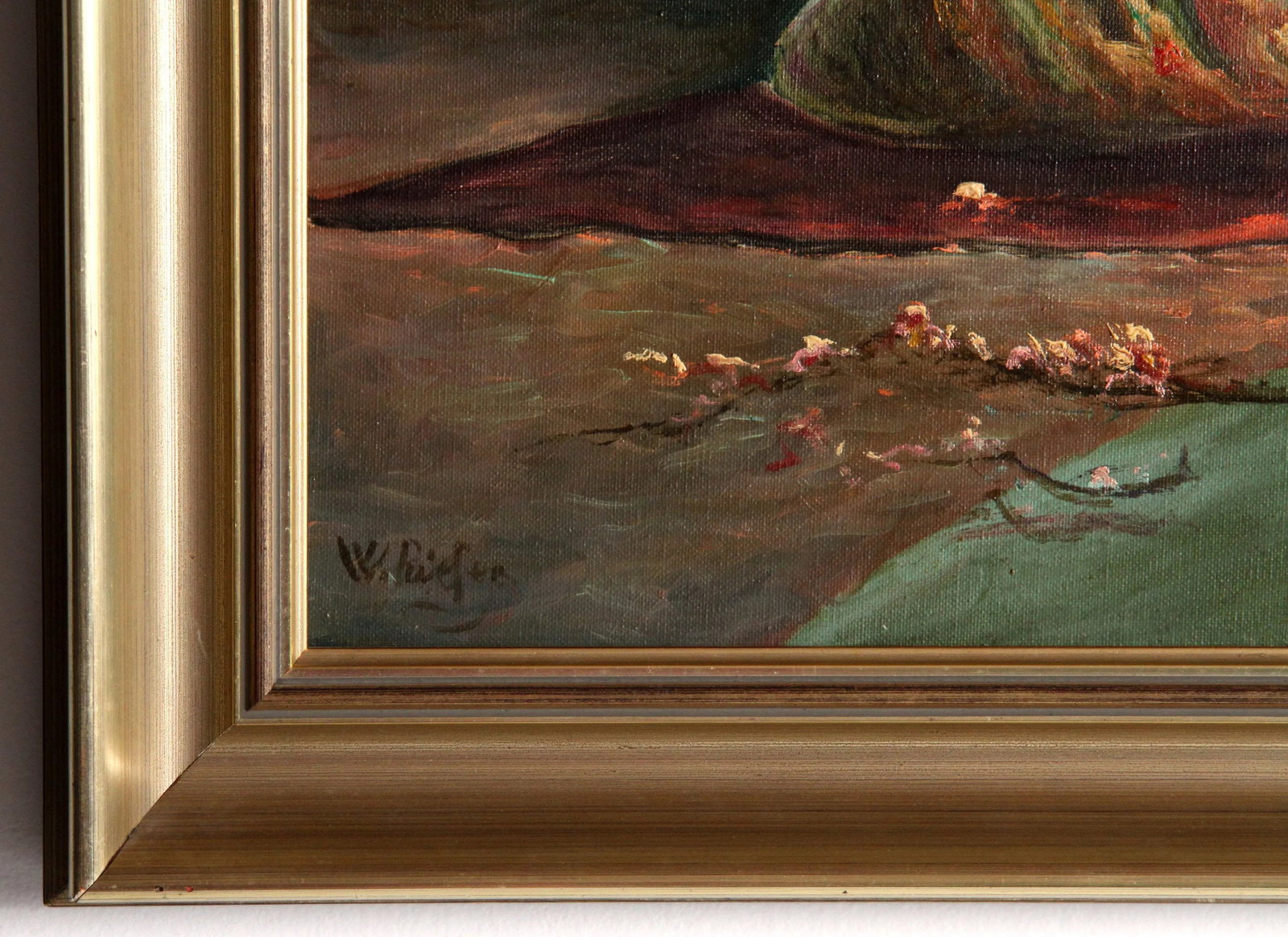 Vintage Oil on Canvas Painting Japanese Woman With Cherry Blossom Tree - 5