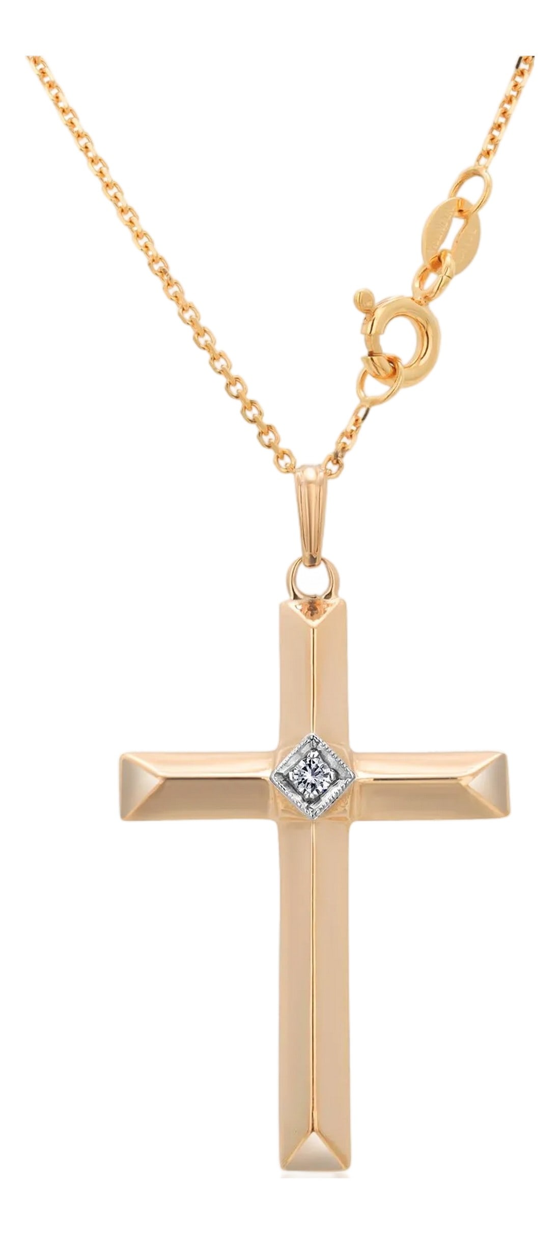 14k Yellow Gold Cross Pendant With Diamond and Chain: This 14K yellow gold cross pendant captures the perfect balance of elegance, meaning, and understated luxury. Expertly crafted in rich, warm gold, the pendant measures approximately 1.5 inches in