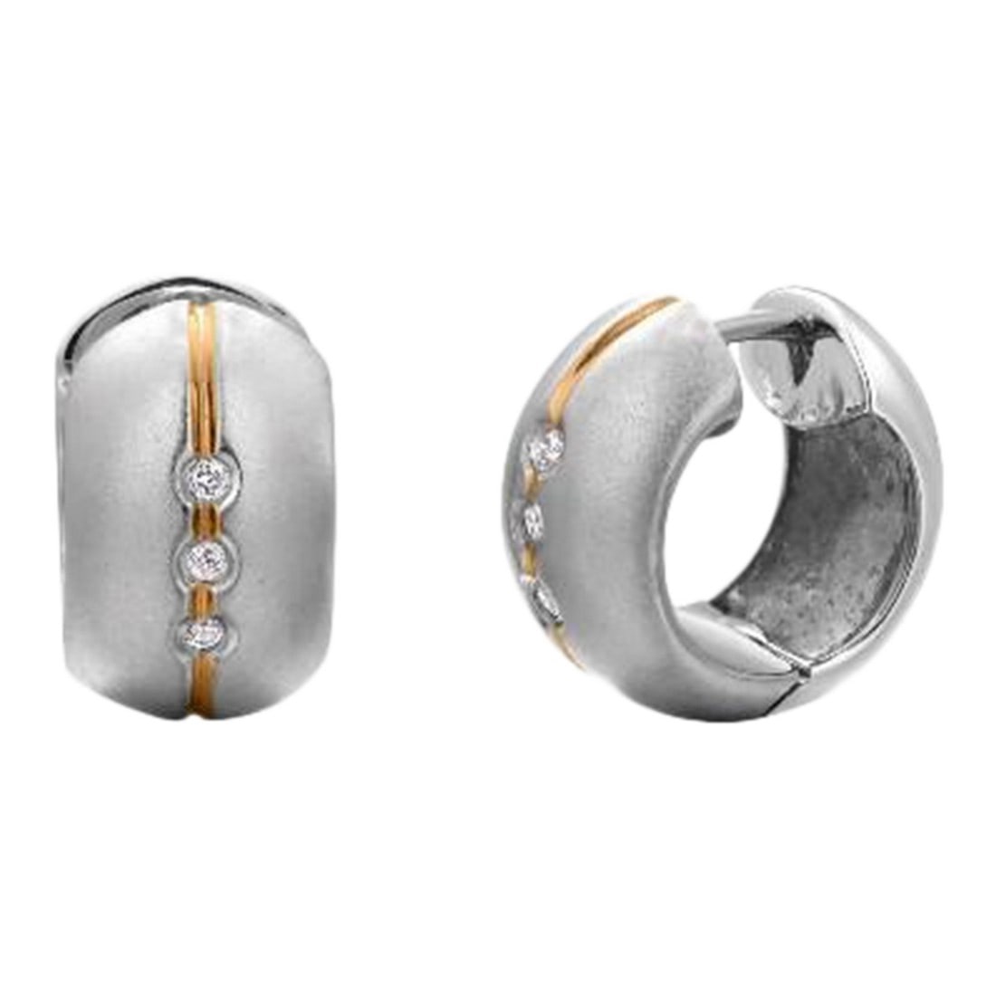 18kt White Gold Huggie Hoop Earrings With Diamonds 0.50 Inch Length, A Pair: Elegant and versatile, these preowned 18kt White Gold Huggie Hoop Earrings embody refined luxury with a modern edge. Measuring approximately 0.50" in length and weighing 4.9 grams total, each earring