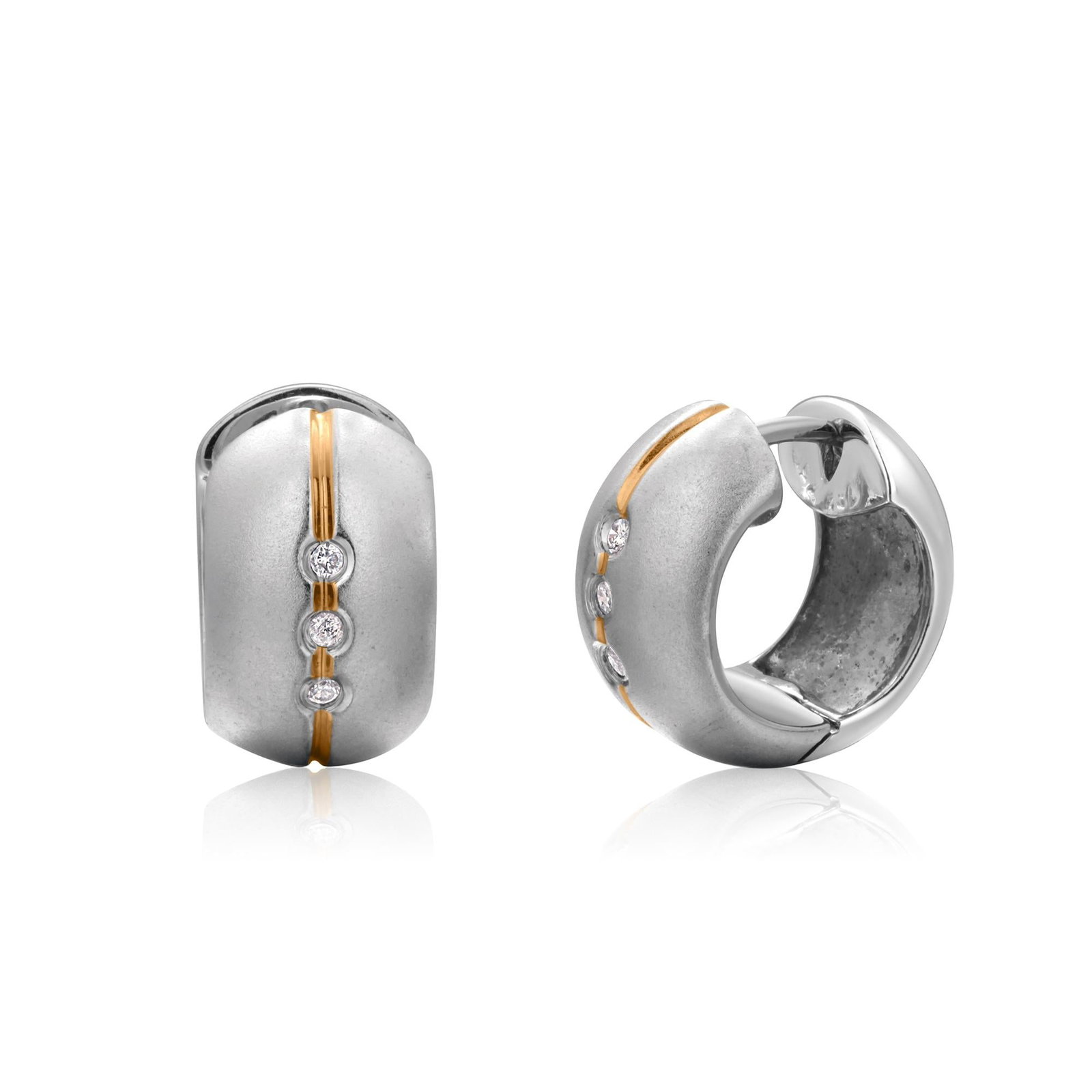 18kt White Gold Huggie Hoop Earrings With Diamonds 0.50 Inch Length, A Pair - 6