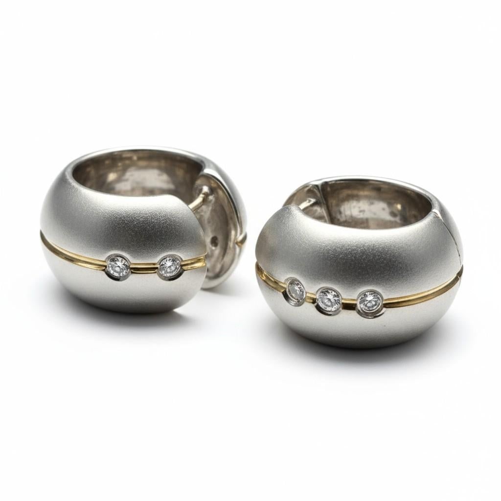 18kt White Gold Huggie Hoop Earrings With Diamonds 0.50 Inch Length, A Pair - 7
