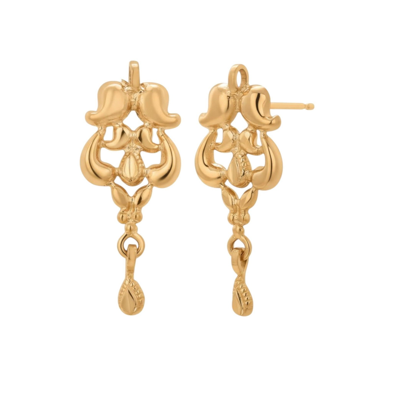 1980s Rare 19k Yellow Gold Vintage Floral Drop Earrings, A Pair - 13