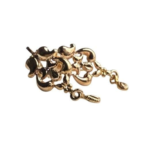 1980s Rare 19k Yellow Gold Vintage Floral Drop Earrings, A Pair - 3