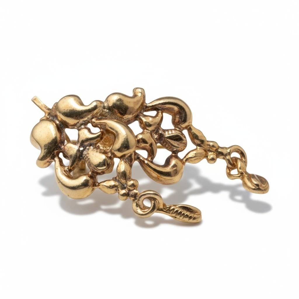 1980s Rare 19k Yellow Gold Vintage Floral Drop Earrings, A Pair - 5