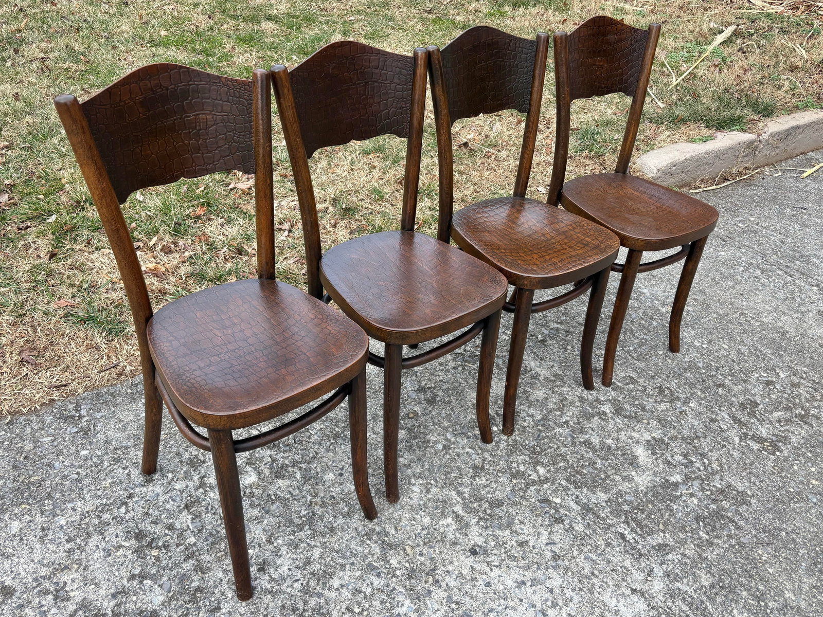 1920s Model 255 Thonet Bentwood Chairs "Crocodile" Pattern, Set of 4 - 2