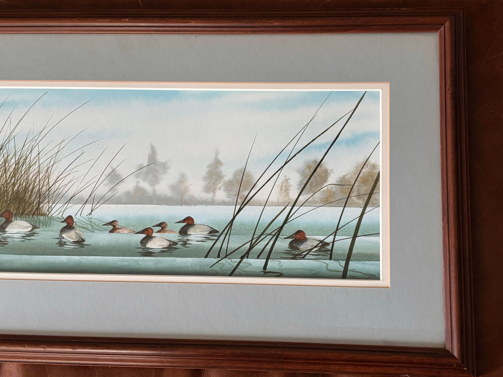 Canvasback Duck Watercolor Landscape by American Artist Craig Peterson (1946-2024), Framed - 5