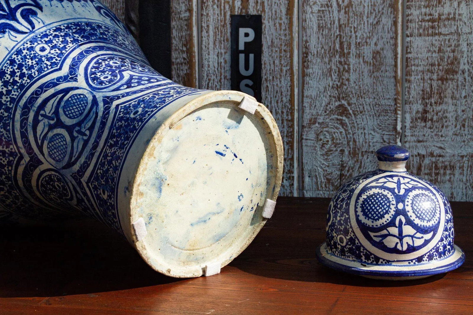 Vintage Blue & White Moroccan Jar With Lid - 10